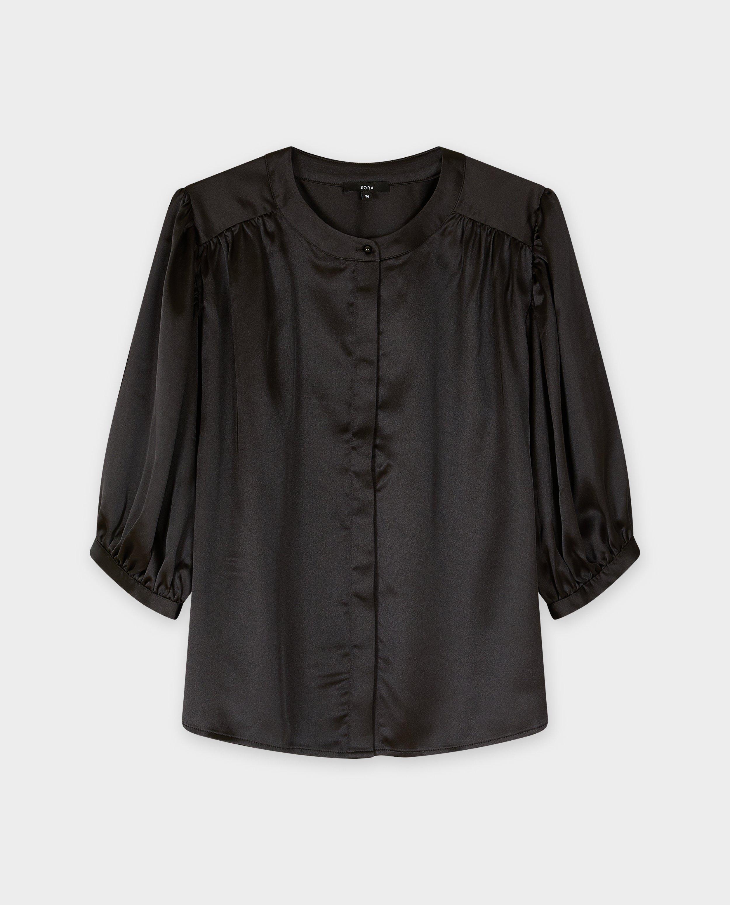 Blouse en satin avec manches ballon - Détails du produit - noir - image numéro 4