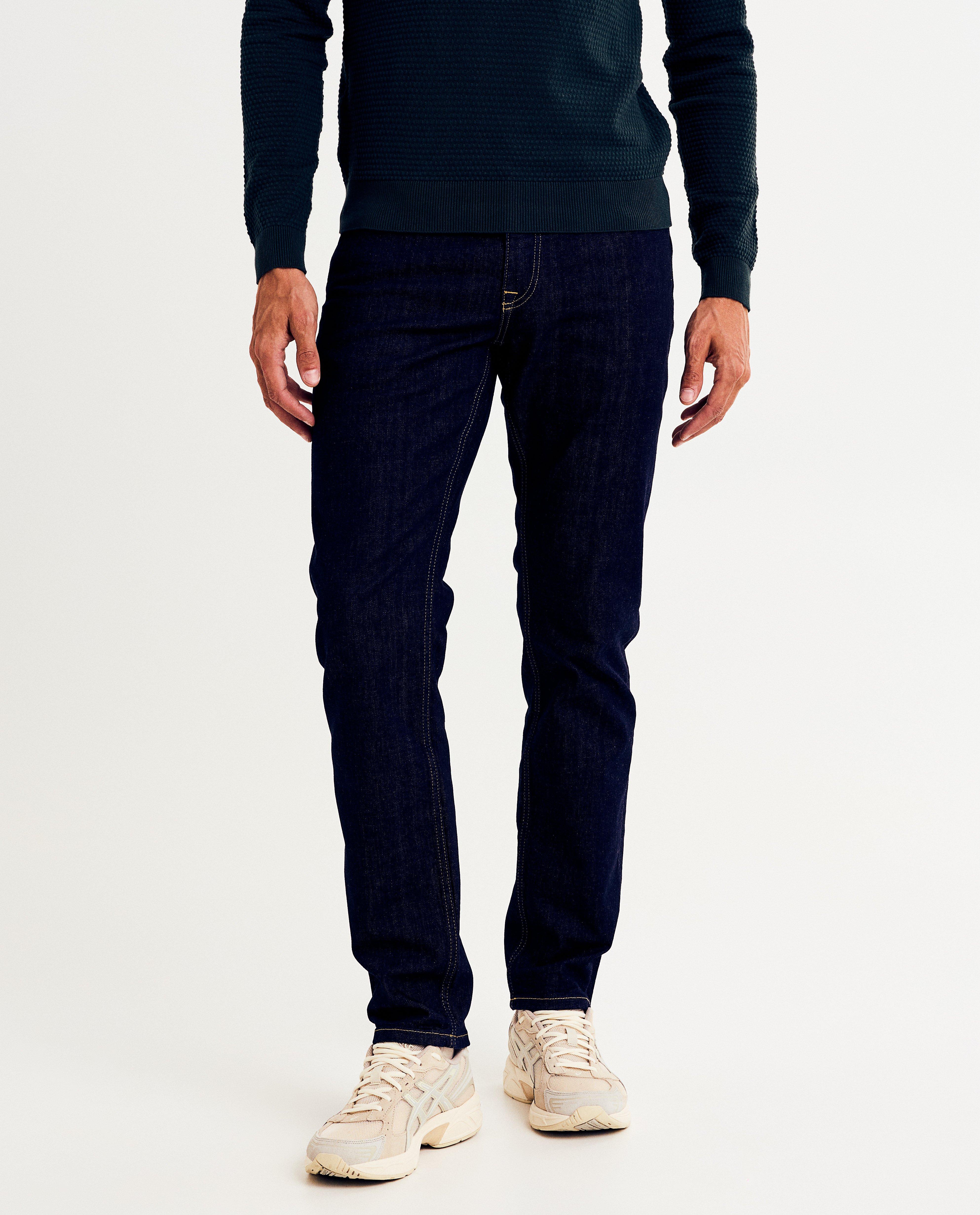 Jeans - Donkerblauwe jeans van raw denim, slim fit