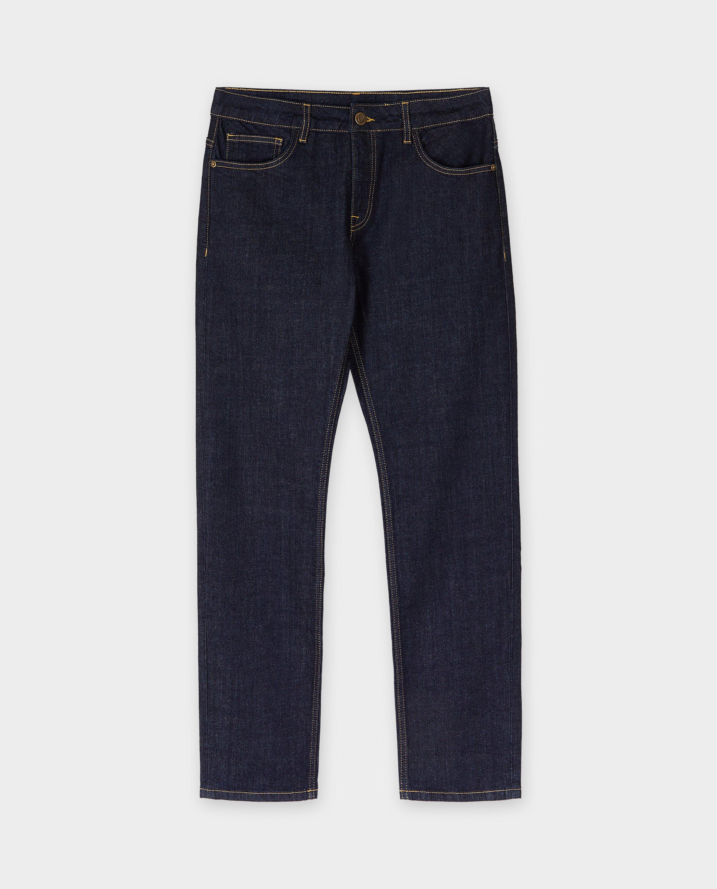 Jeans - Donkerblauwe jeans van raw denim, slim fit
