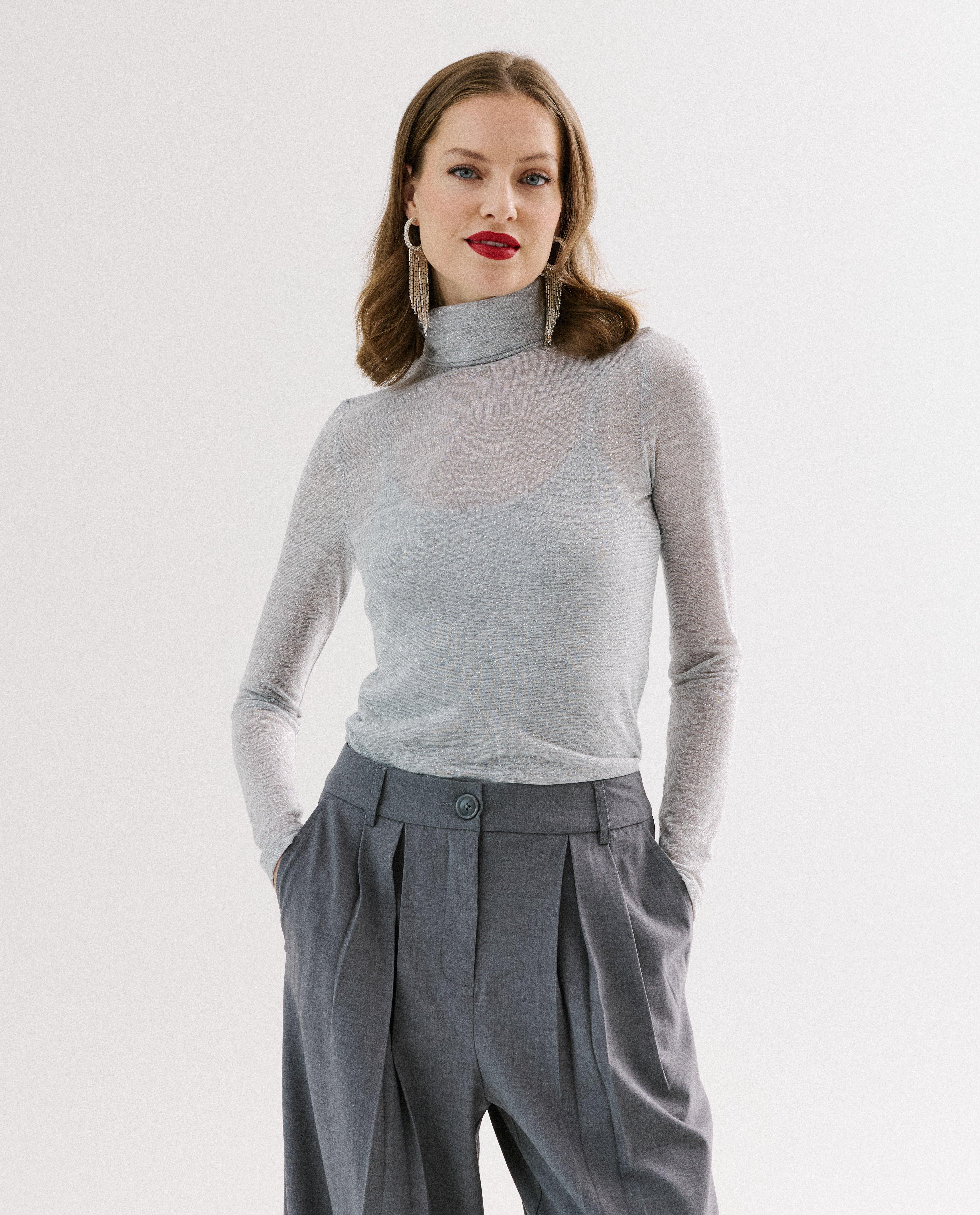 T-shirt gris à manches longues avec paillettes - Détails du produit - gris clair - image numéro 2