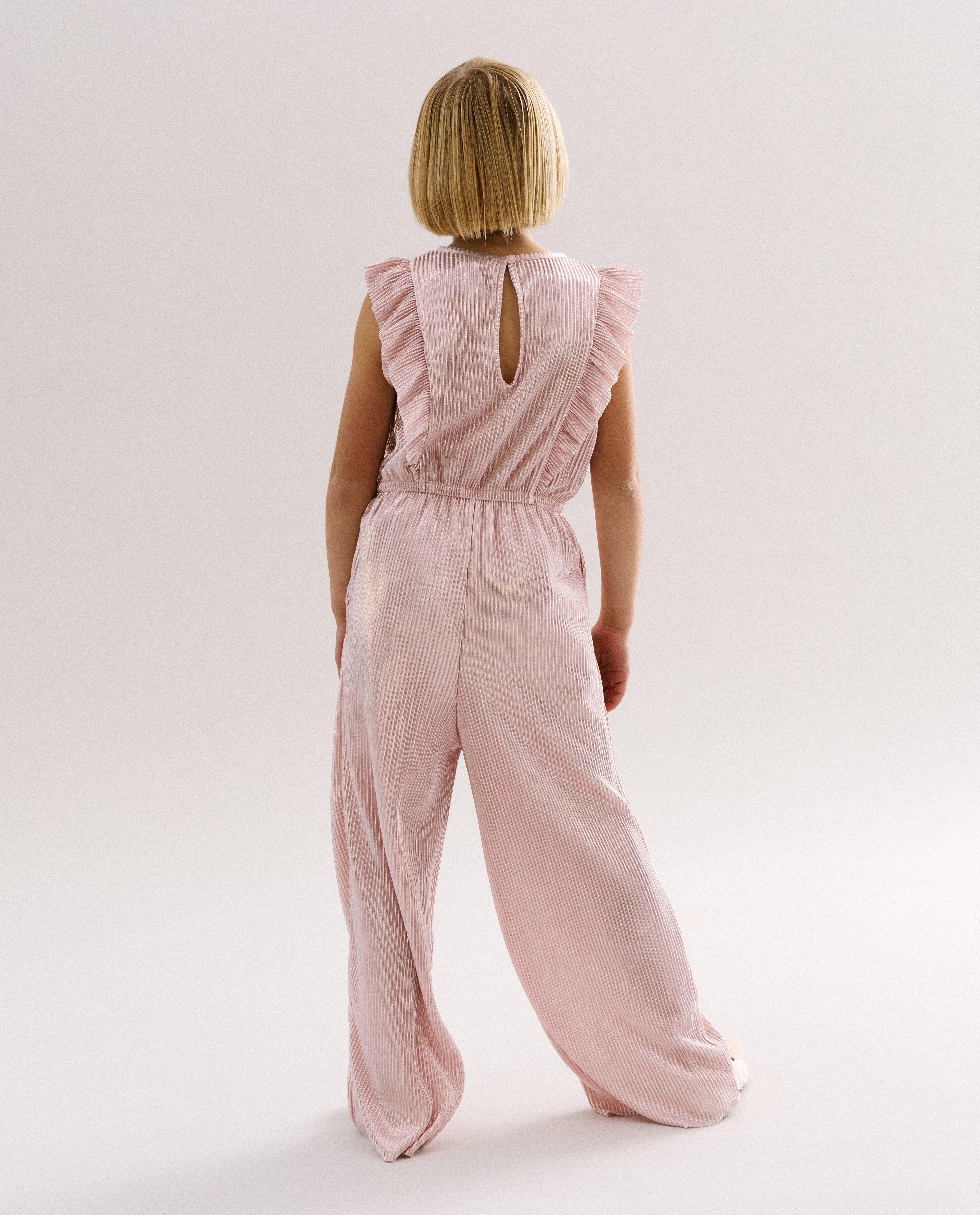 Pliss&eacute; jumpsuit met volants, wide leg fit, Special occasions, 116-152 - Product Detail - lichtroze - afbeelding nummer 3