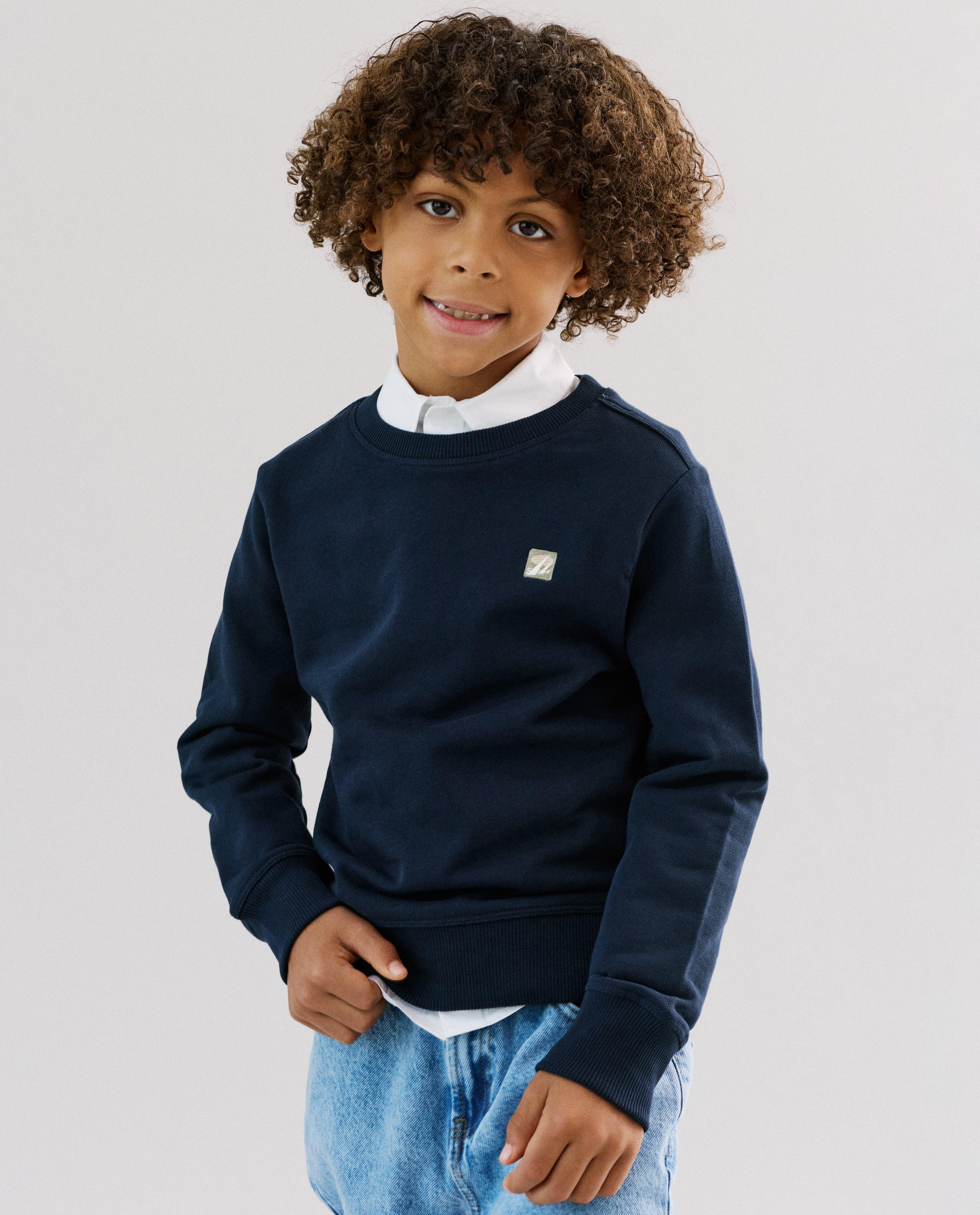 Donkerblauwe sweater met borduursel, loose fit, Special occasions, 116-164