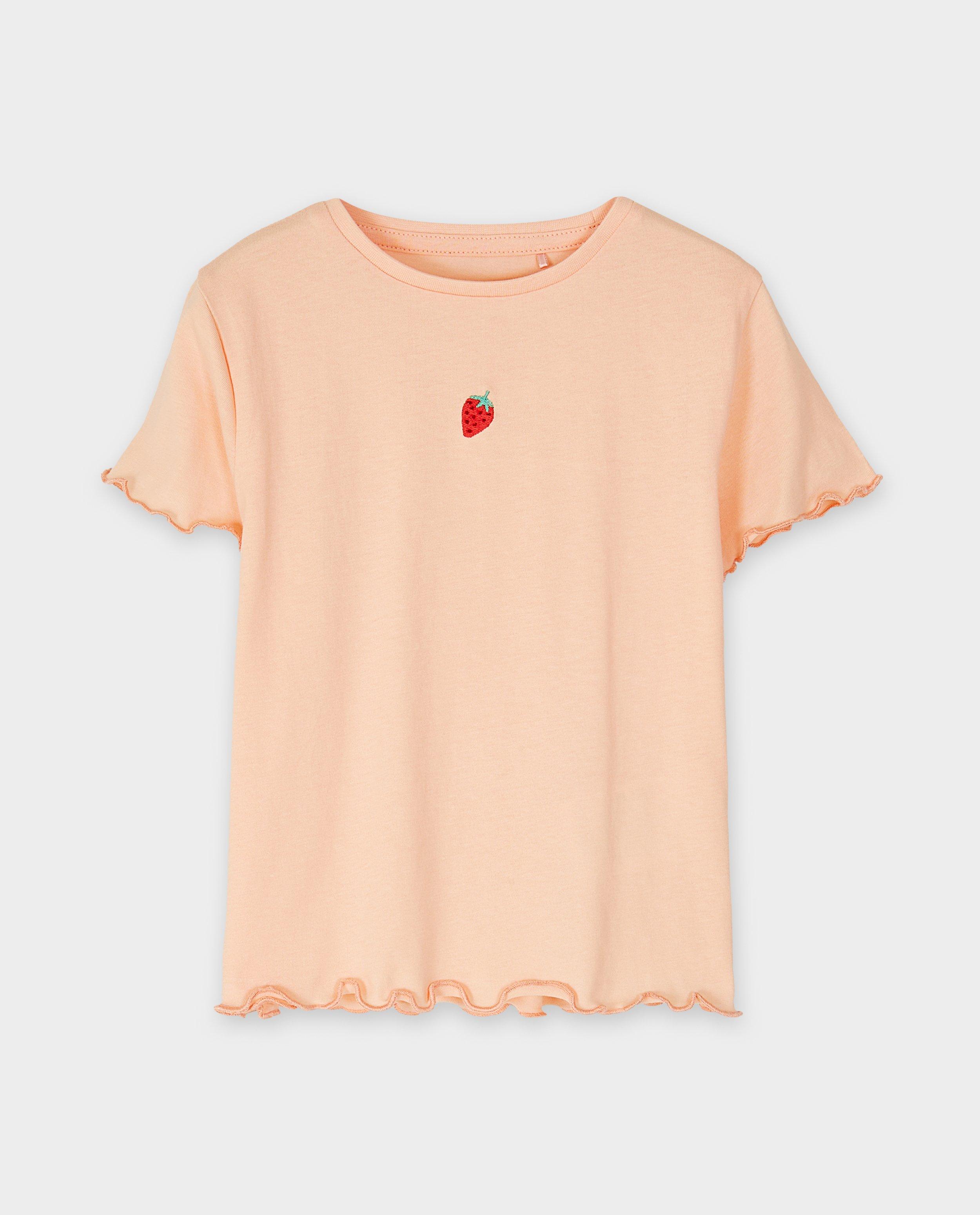 T-shirt avec une fraise brod&eacute;e - D&eacute;tails du produit - orange clair - image num&eacute;ro 4
