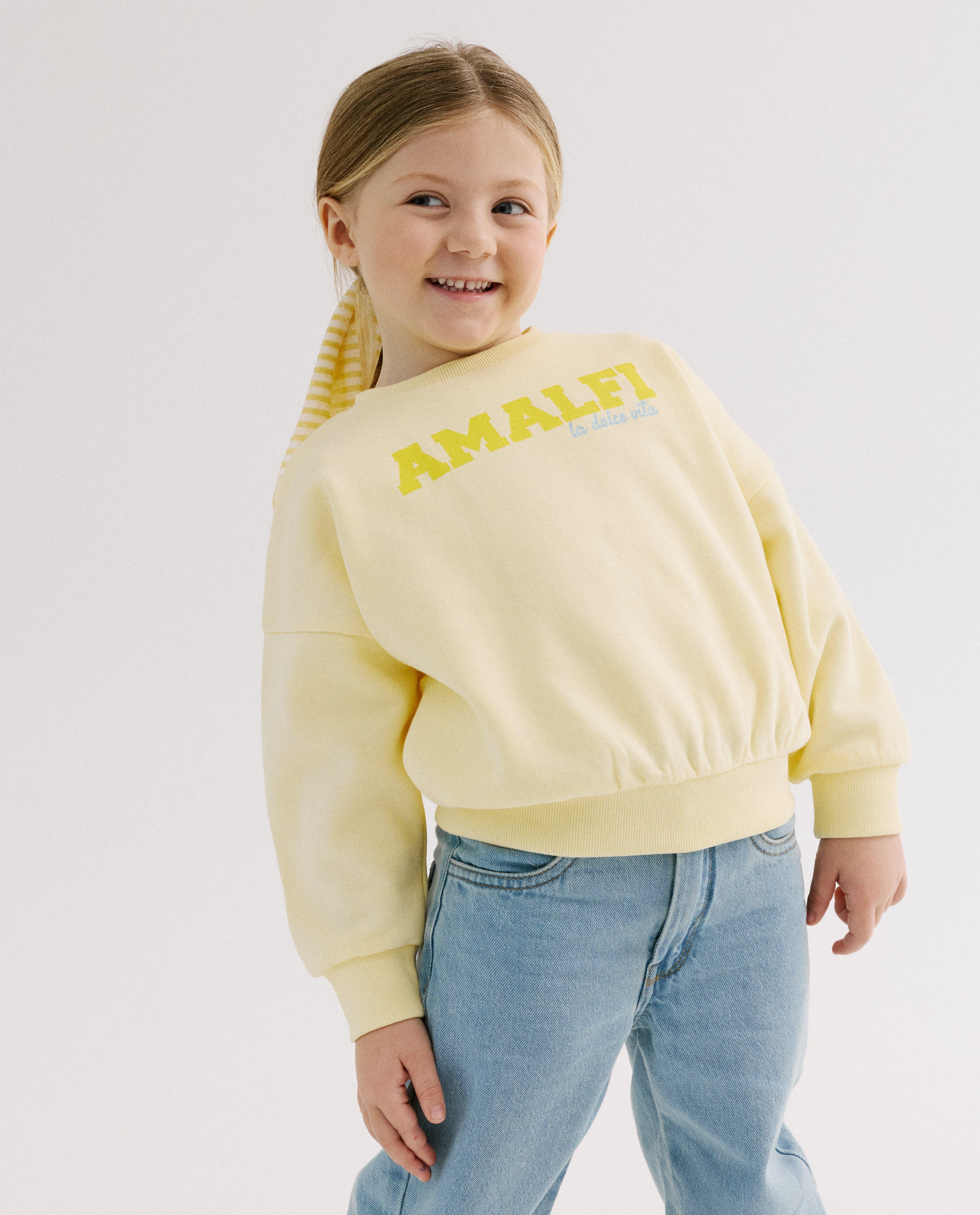 Sweat avec une inscription, loose fit - D&eacute;tails du produit - jaune claire - image num&eacute;ro 4
