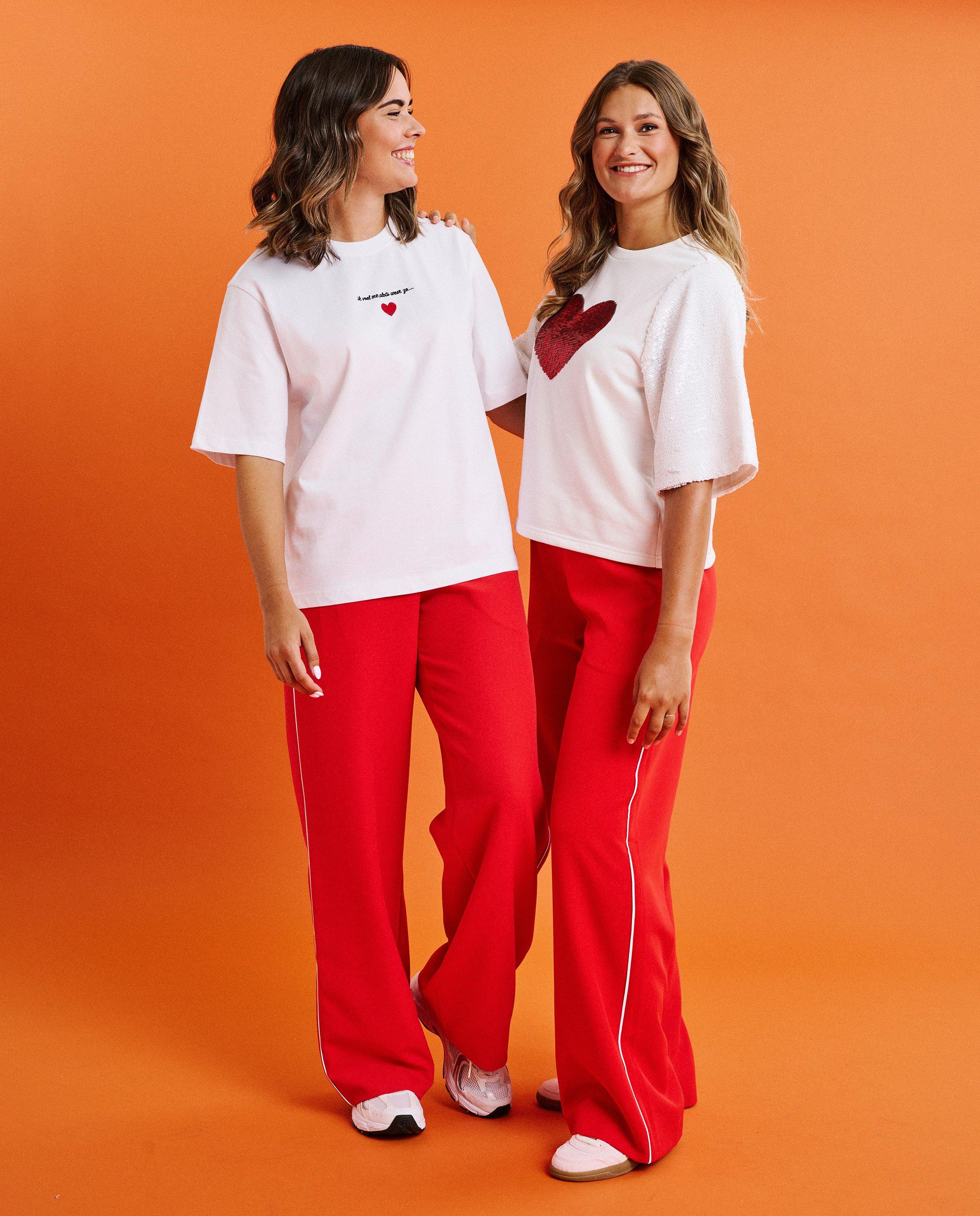 Rode broek met sierbiezen, straight fit, 34-46