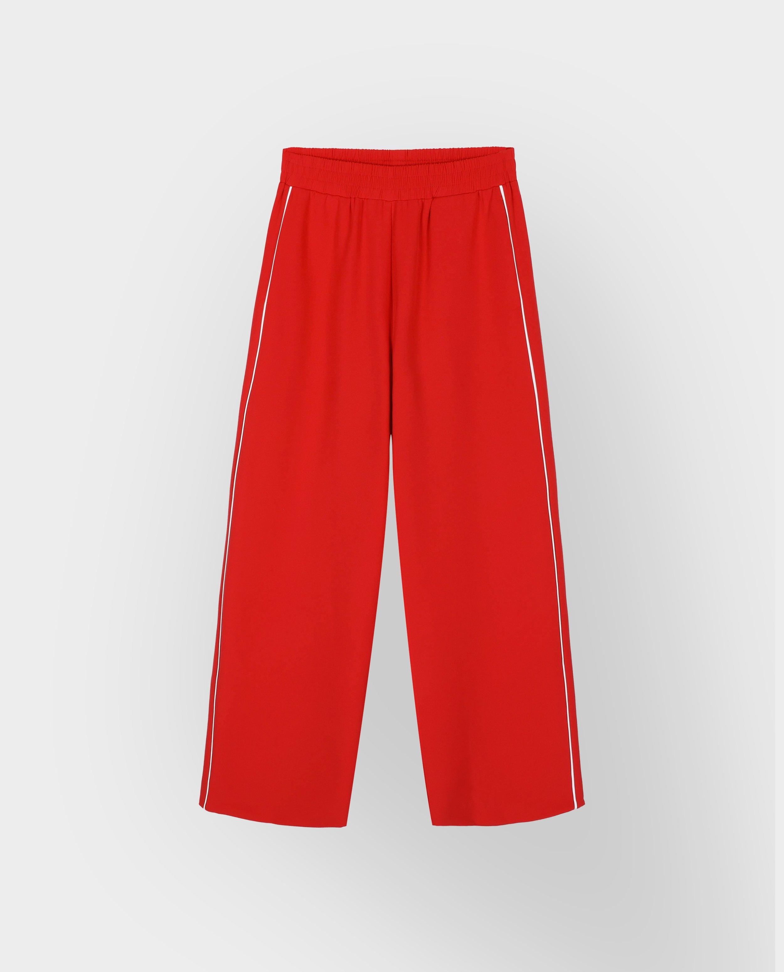 Broeken - Rode broek met sierbiezen, straight fit, 34-46