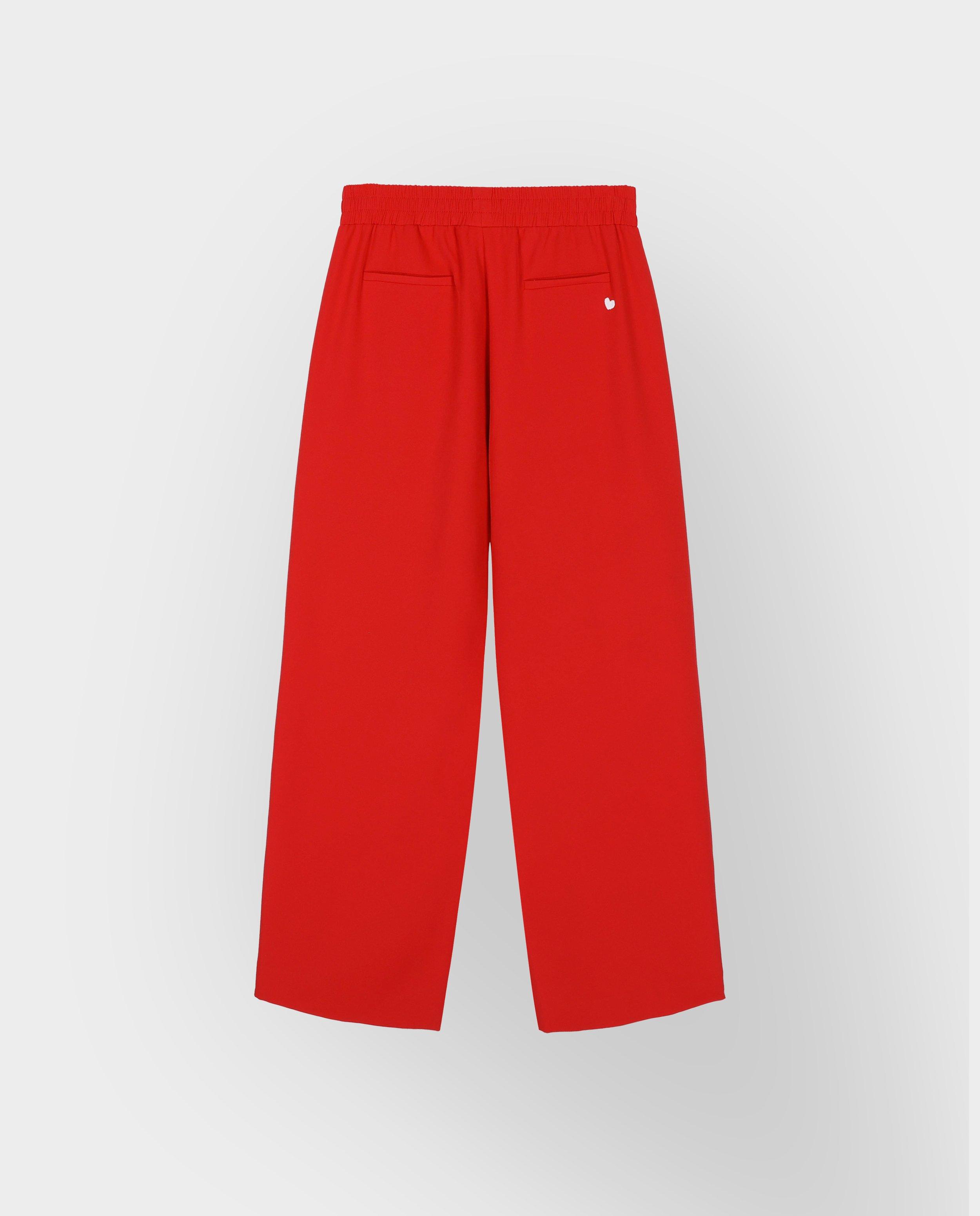 Broeken - Rode broek met sierbiezen, straight fit, 34-46