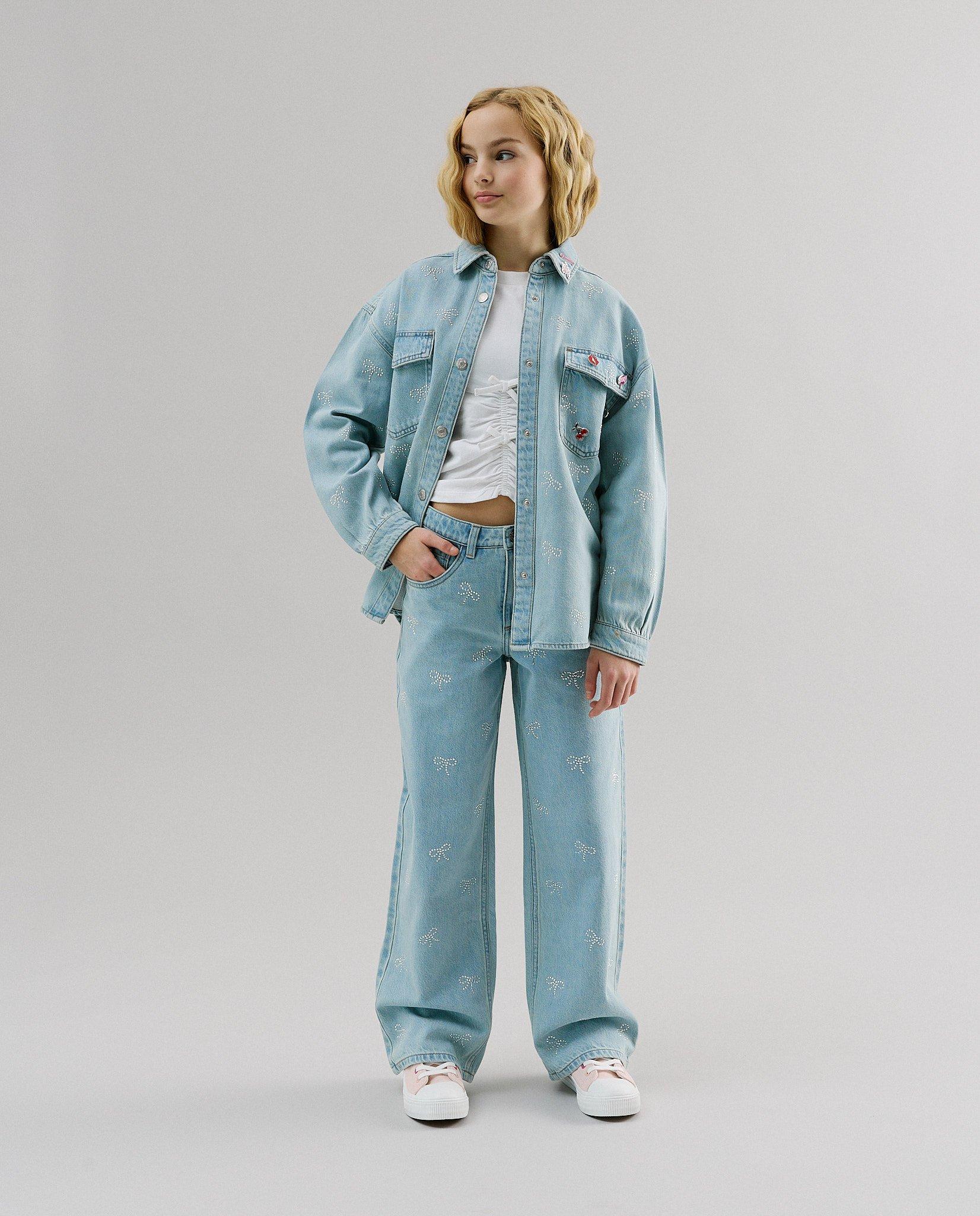 Jeans met strikjes van siersteentjes, 116-164 - Product Detail - lichtblauw - afbeelding nummer 1