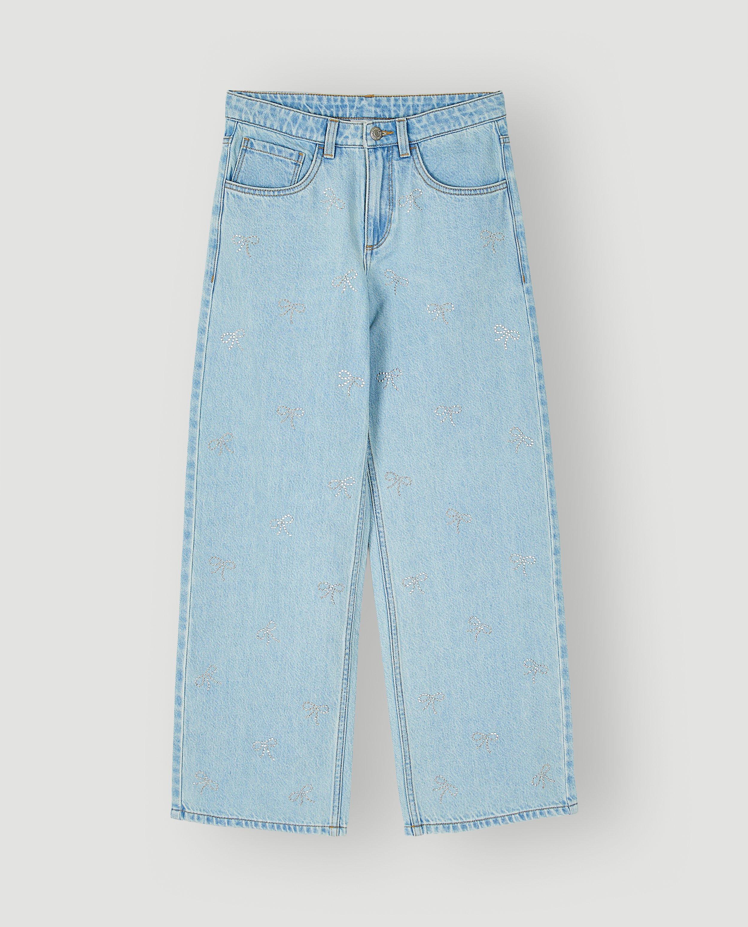 Jean avec n&oelig;uds en strass, 116-164 - D&eacute;tails du produit - bleu clair - image num&eacute;ro 5