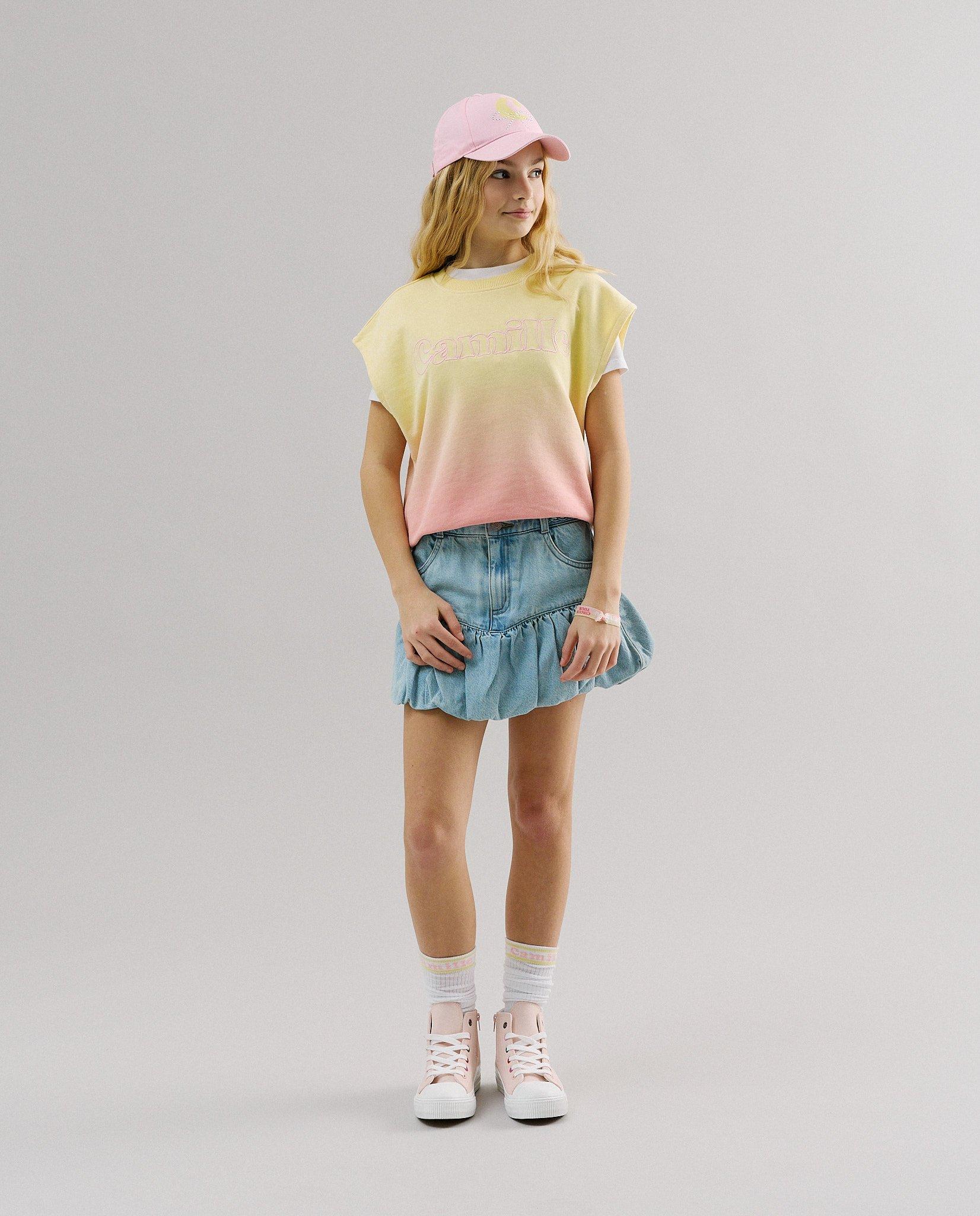 Jupe en jean avec d&eacute;tail tress&eacute;, coupe balloon, 116-164