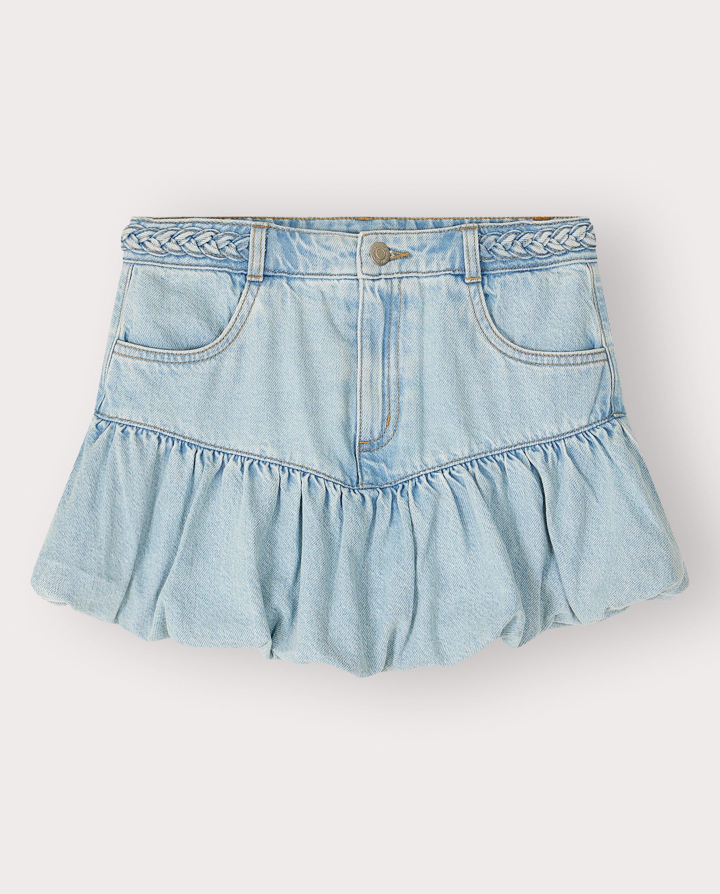 Jupe en jean avec d&eacute;tail tress&eacute;, coupe balloon, 116-164 - D&eacute;tails du produit - bleu clair - image num&eacute;ro 5