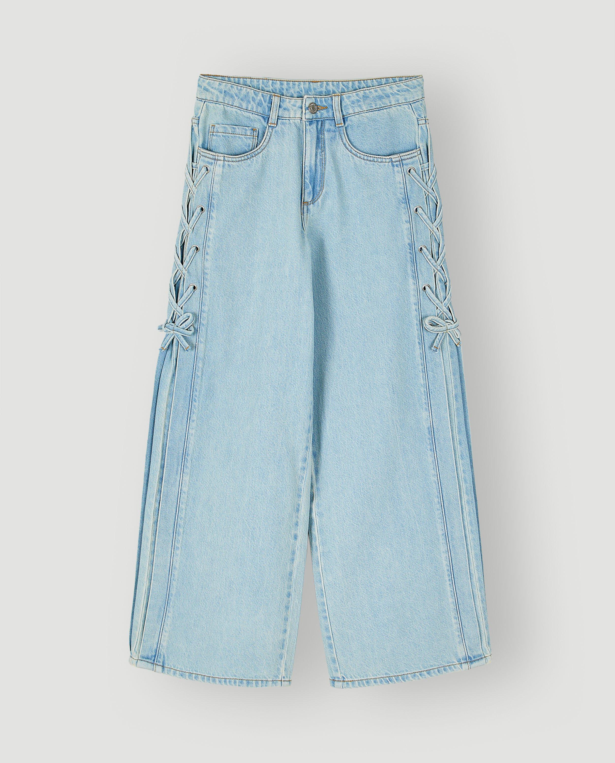 Jean avec d&eacute;tail franges, coupe wide fit, 116-164 - D&eacute;tails du produit - bleu clair - image num&eacute;ro 4