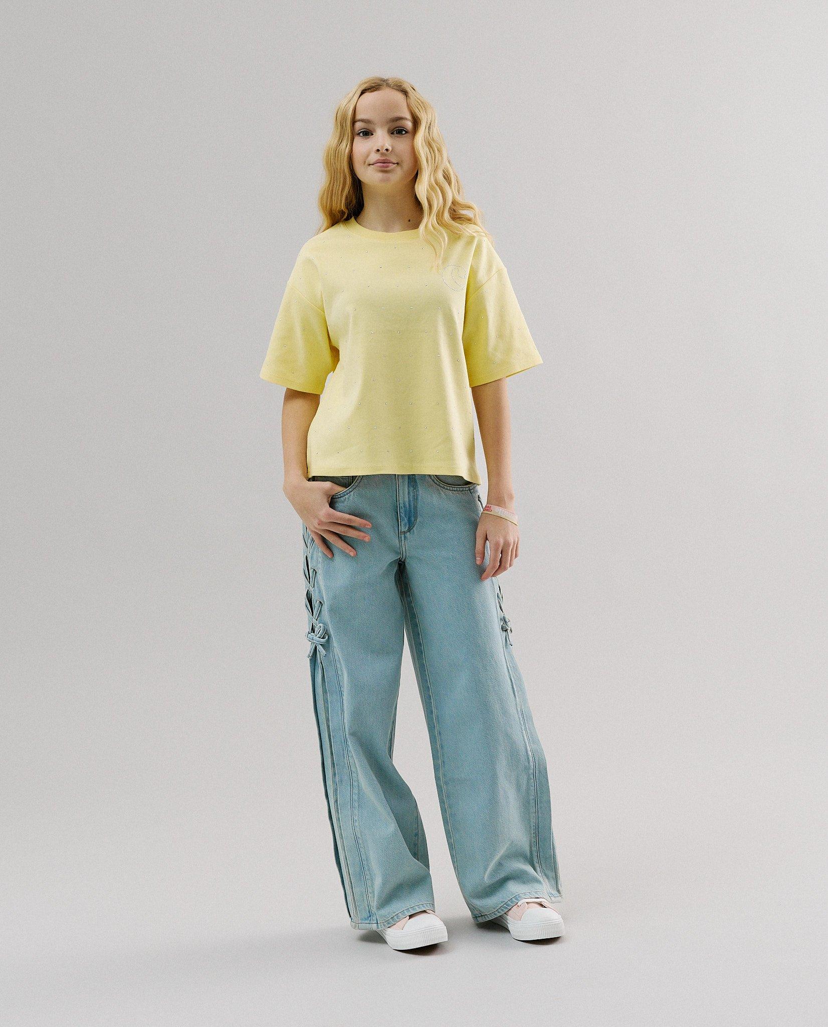 T-shirt avec d&eacute;tails brod&eacute;s, 116-164 - D&eacute;tails du produit - jaune claire - image num&eacute;ro 2