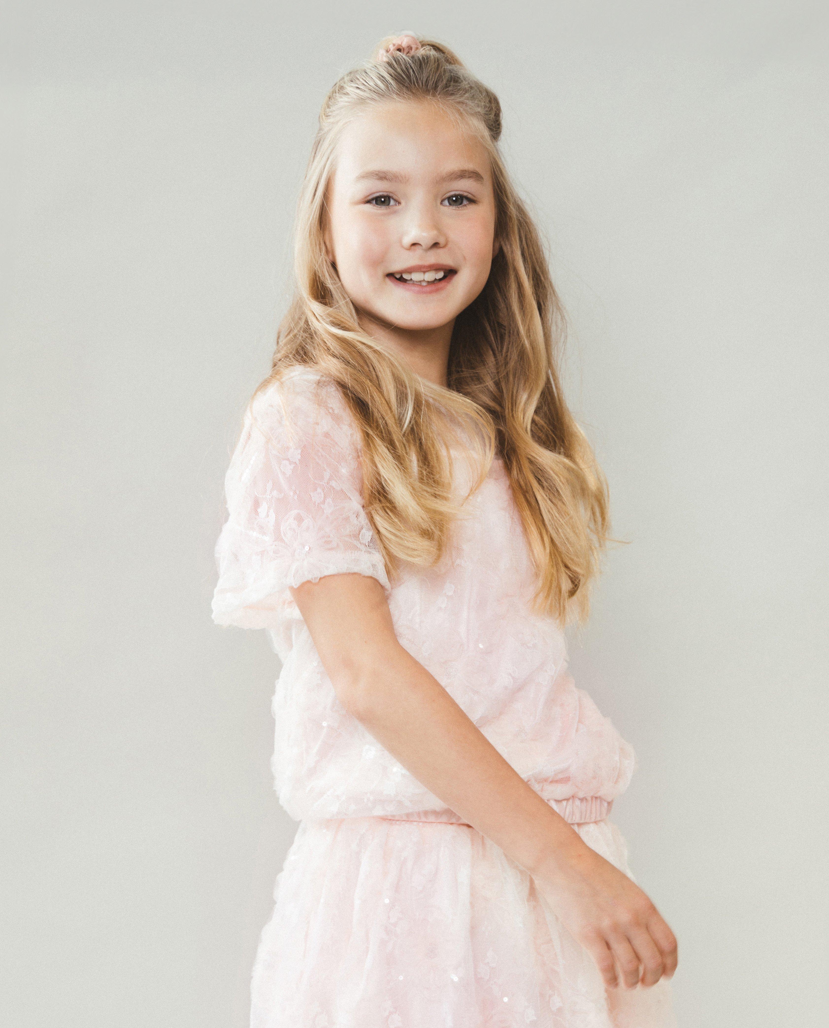 Blouse en mesh avec motif floral, Special occasions, 122-152