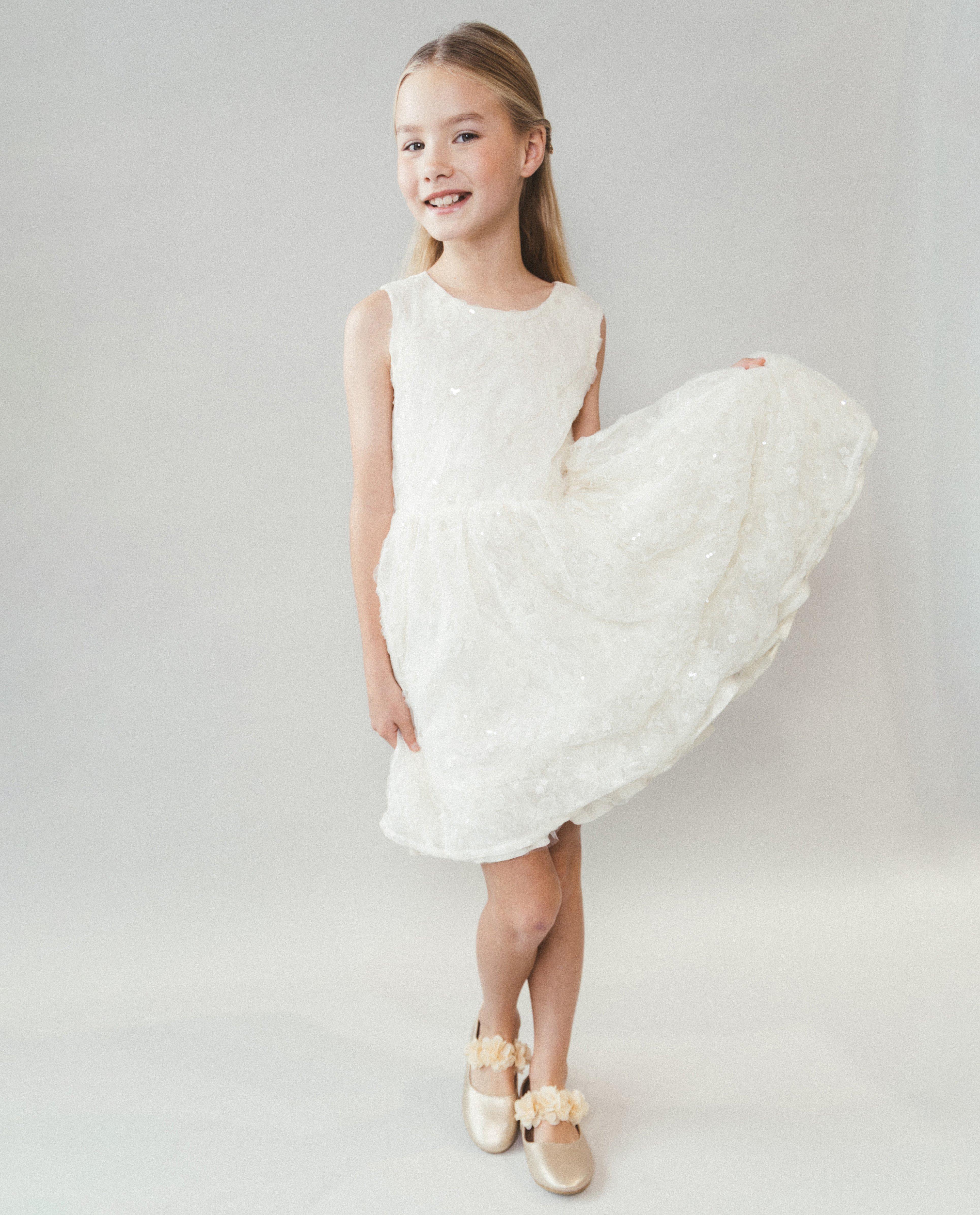 Robe fleurie en mesh, Special occasions, 122-152 - D&eacute;tails du produit - blanc - image num&eacute;ro 1