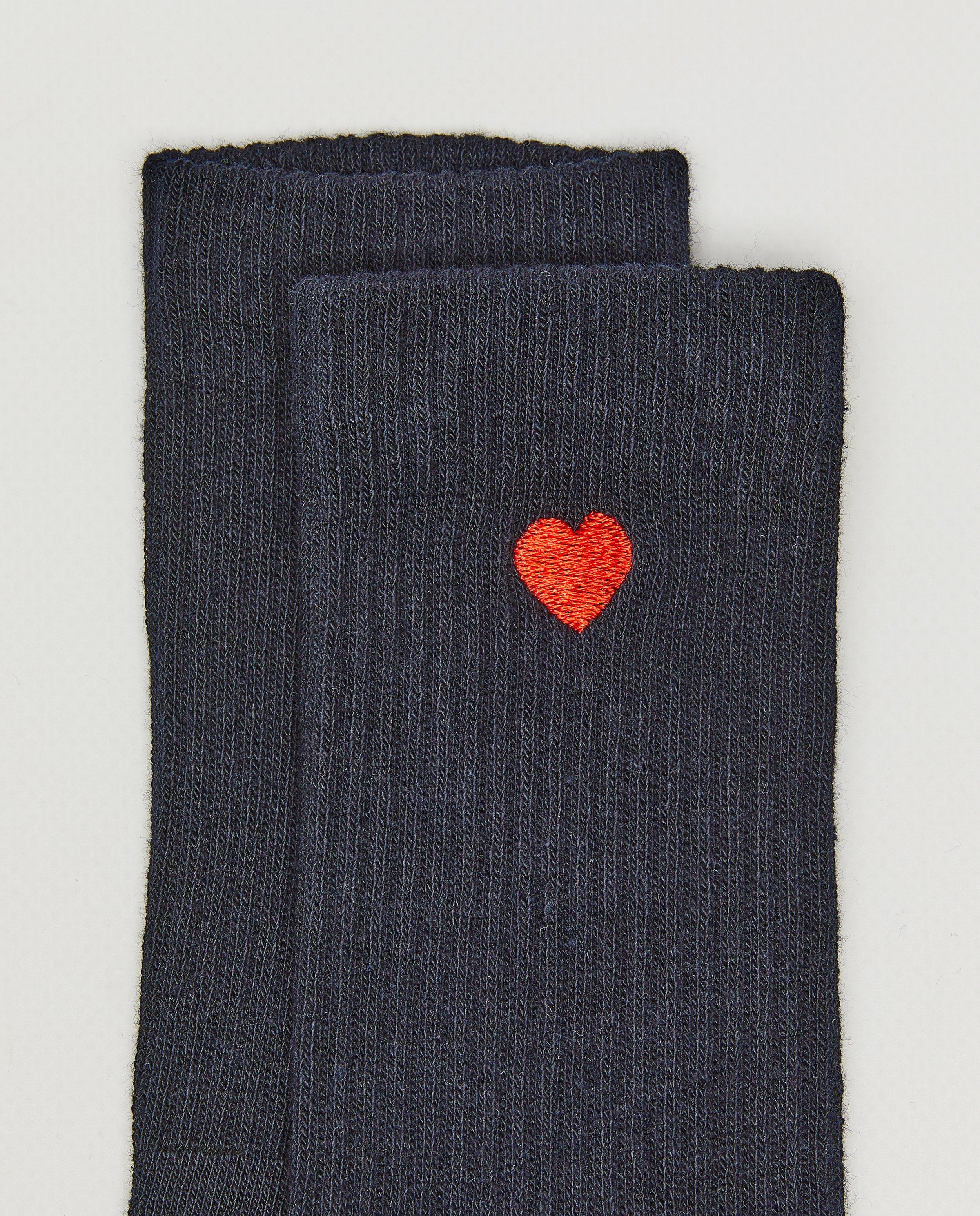 Chaussettes avec c&oelig;urs brod&eacute;s, 35&ndash;38 - D&eacute;tails du produit - bleu fonc&eacute; - image num&eacute;ro 2