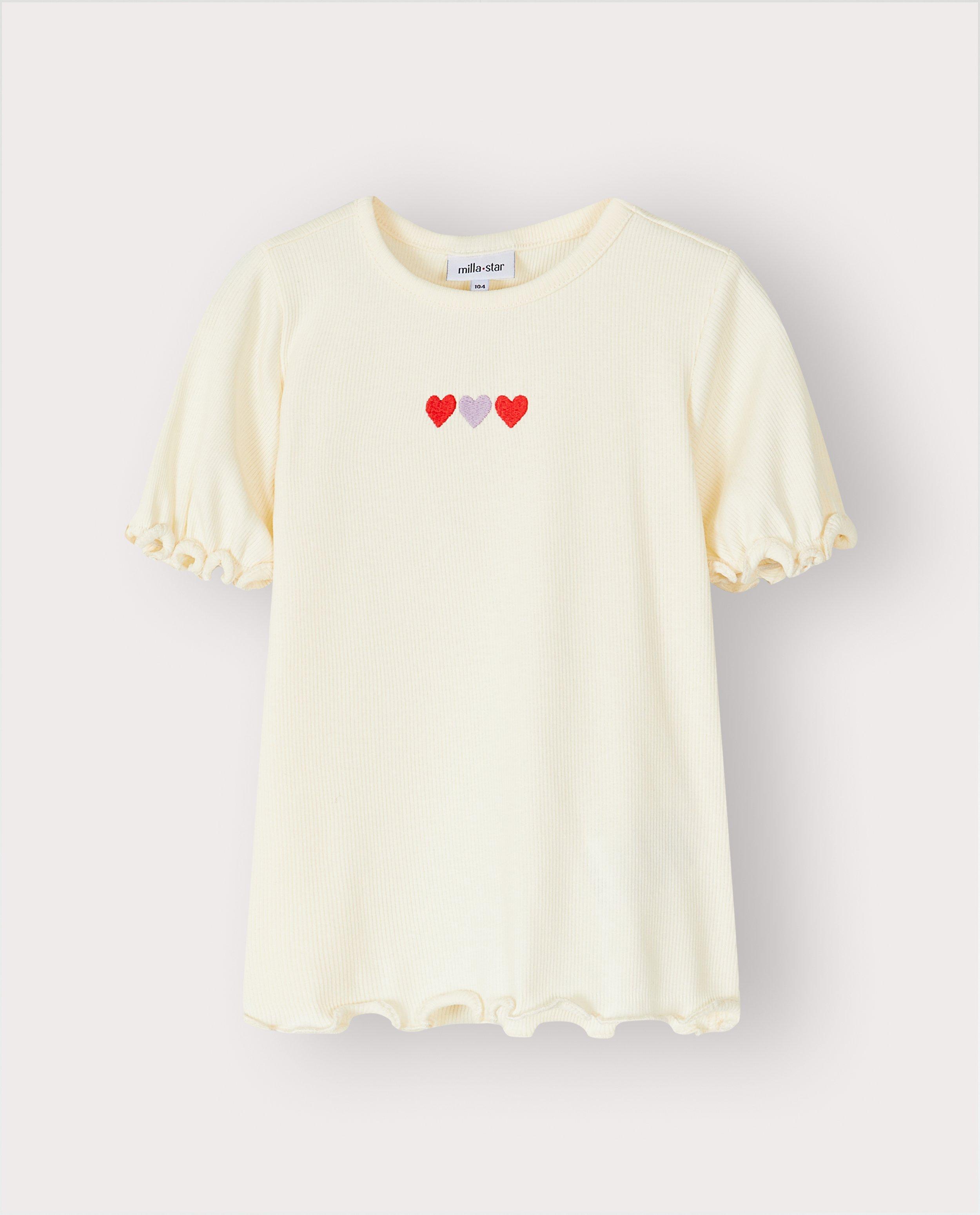 T-shirt avec petits c&oelig;urs brod&eacute;s - D&eacute;tails du produit - blanc - image num&eacute;ro 4