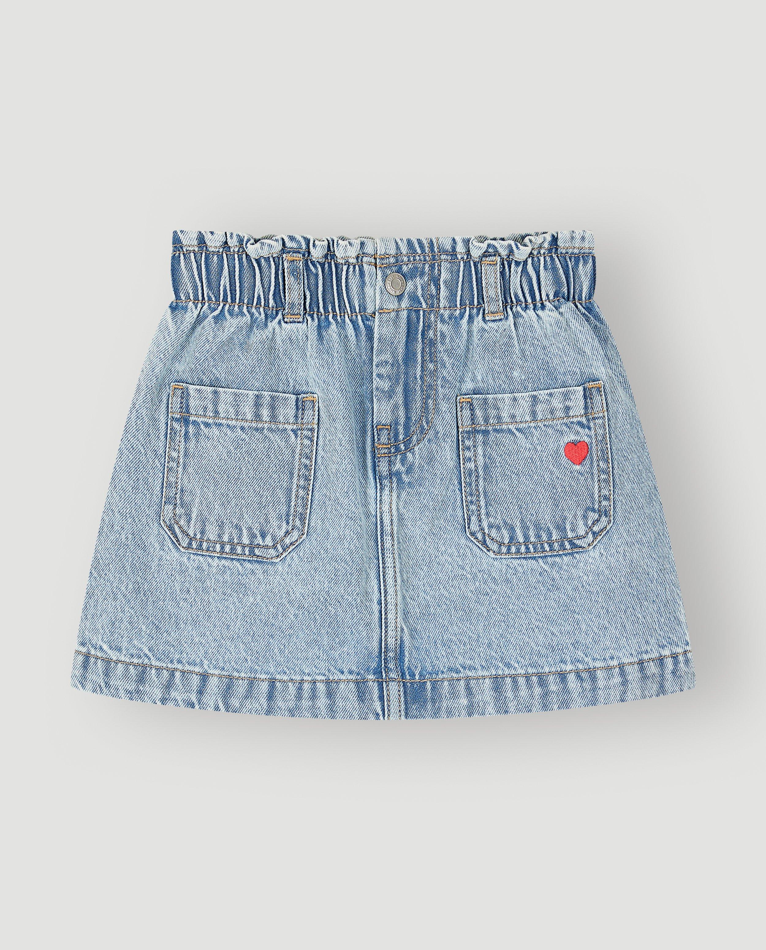 Jupe en jean avec petit c&oelig;ur brod&eacute; - D&eacute;tails du produit - bleu - image num&eacute;ro 4