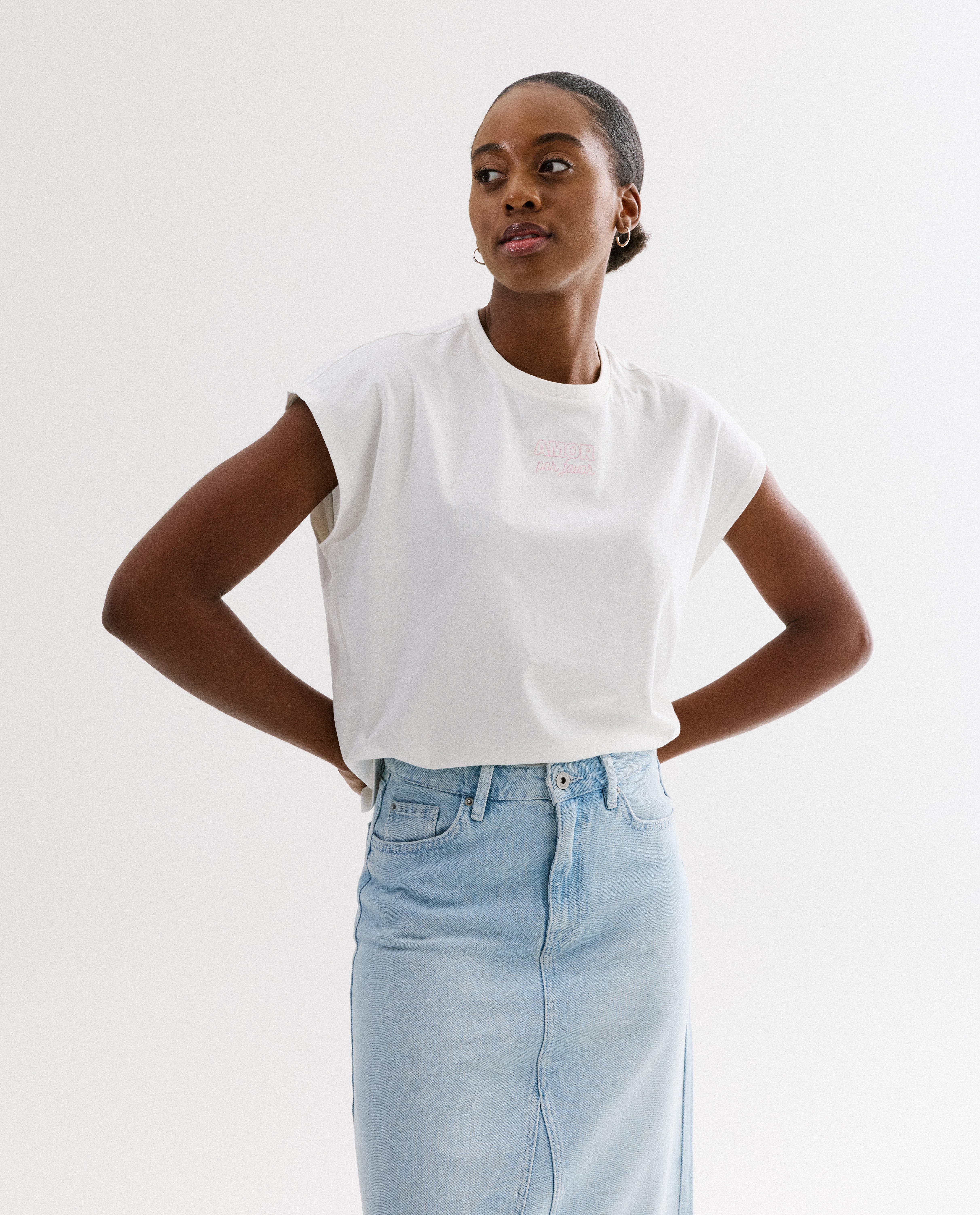 T-shirt met geborduurd opschrift, loose fit - Product Detail - wit - afbeelding nummer 1