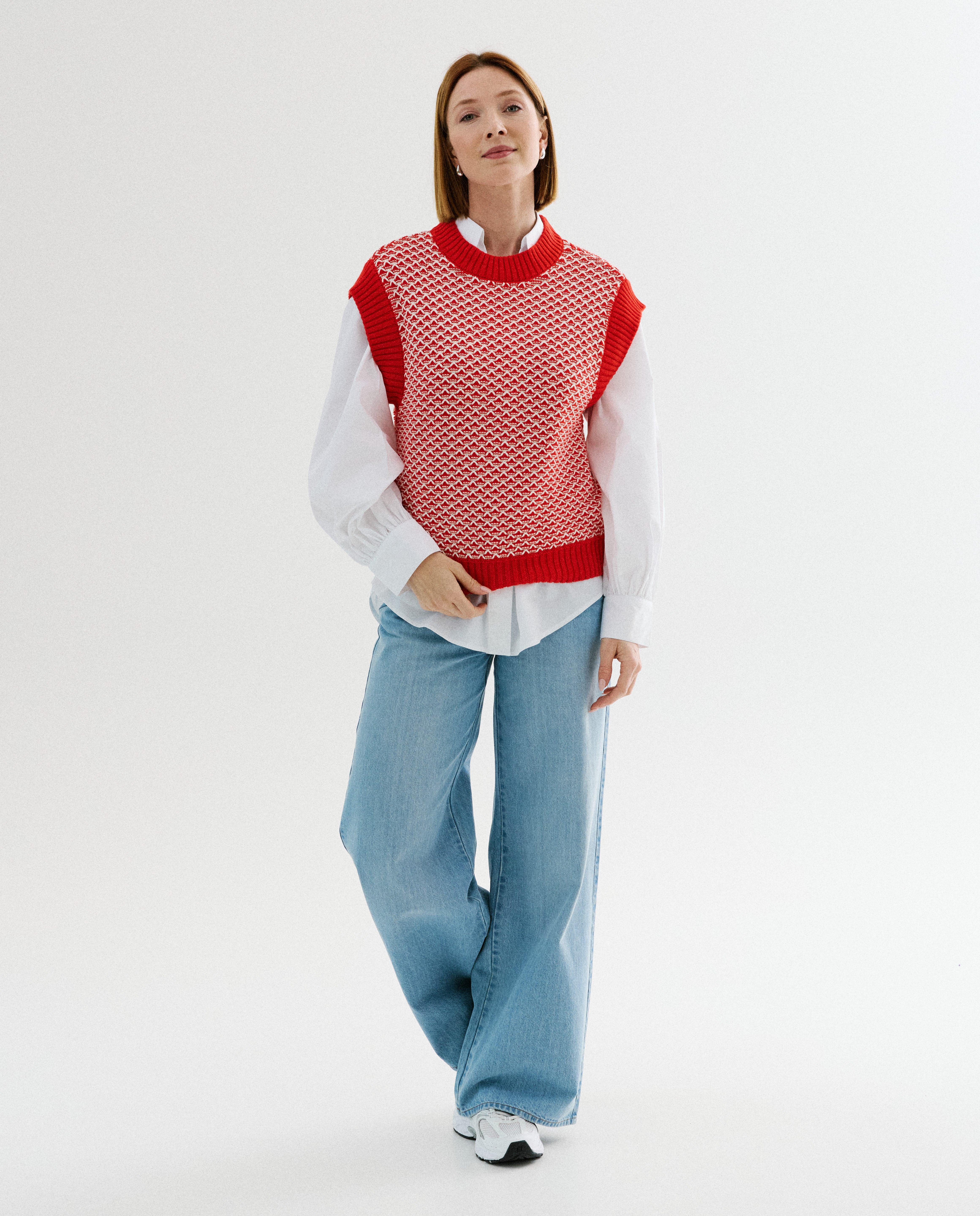 D&eacute;bardeur &agrave; motif tricot&eacute; - D&eacute;tails du produit - rouge vif - image num&eacute;ro 3