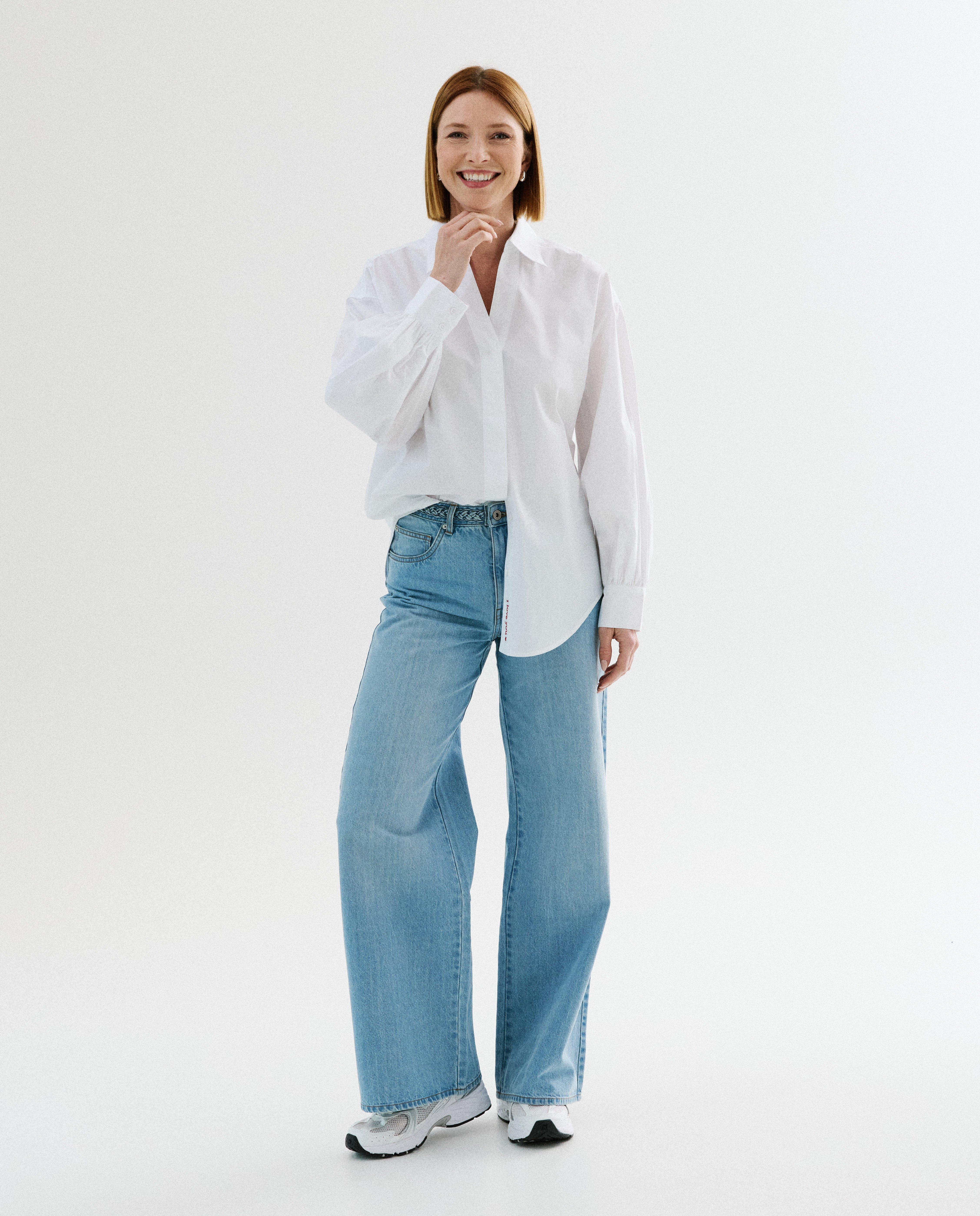 Jeans met geweven detail, wide fit