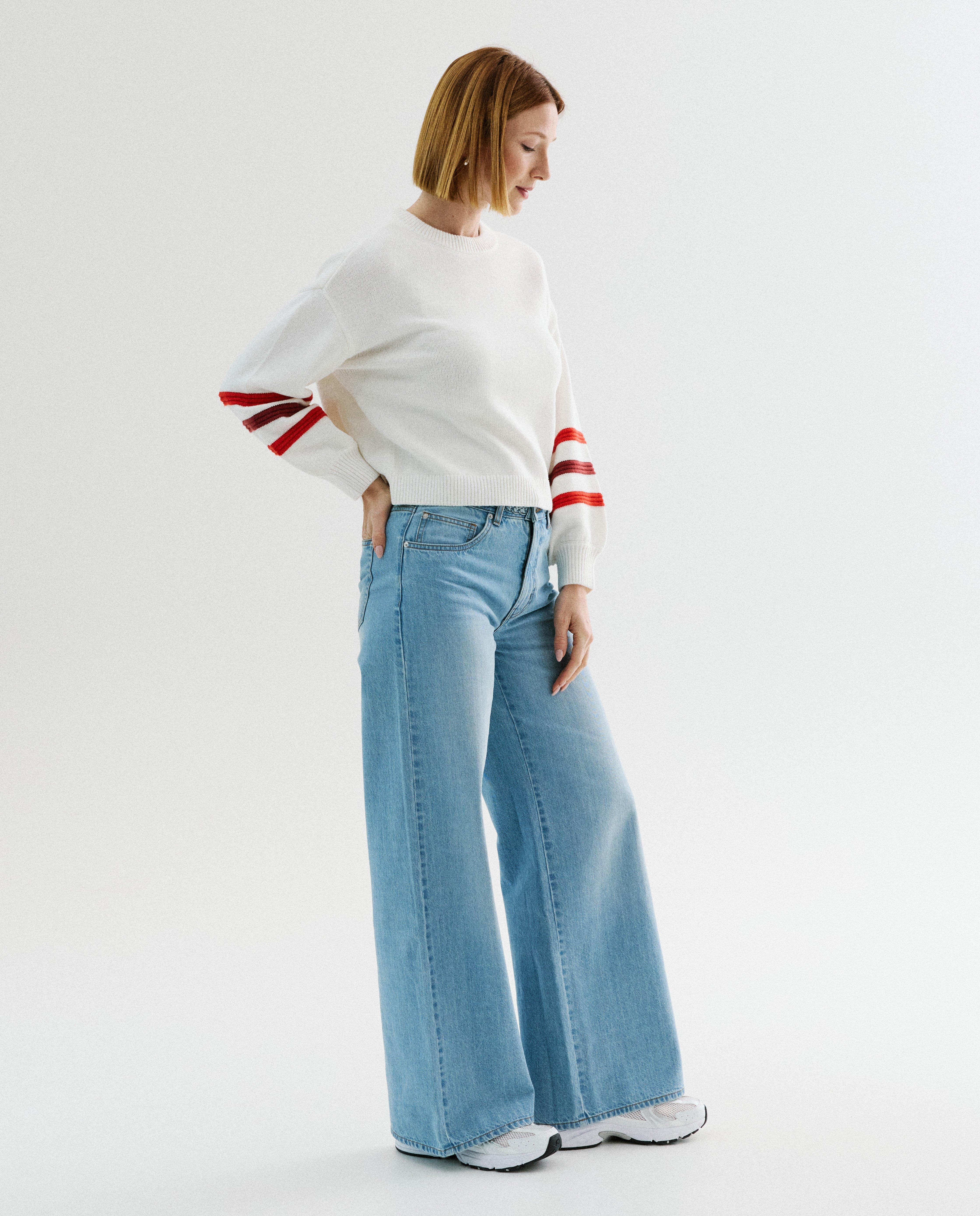 Pull &agrave; rayures en relief, loose fit - D&eacute;tails du produit - blanc - image num&eacute;ro 2