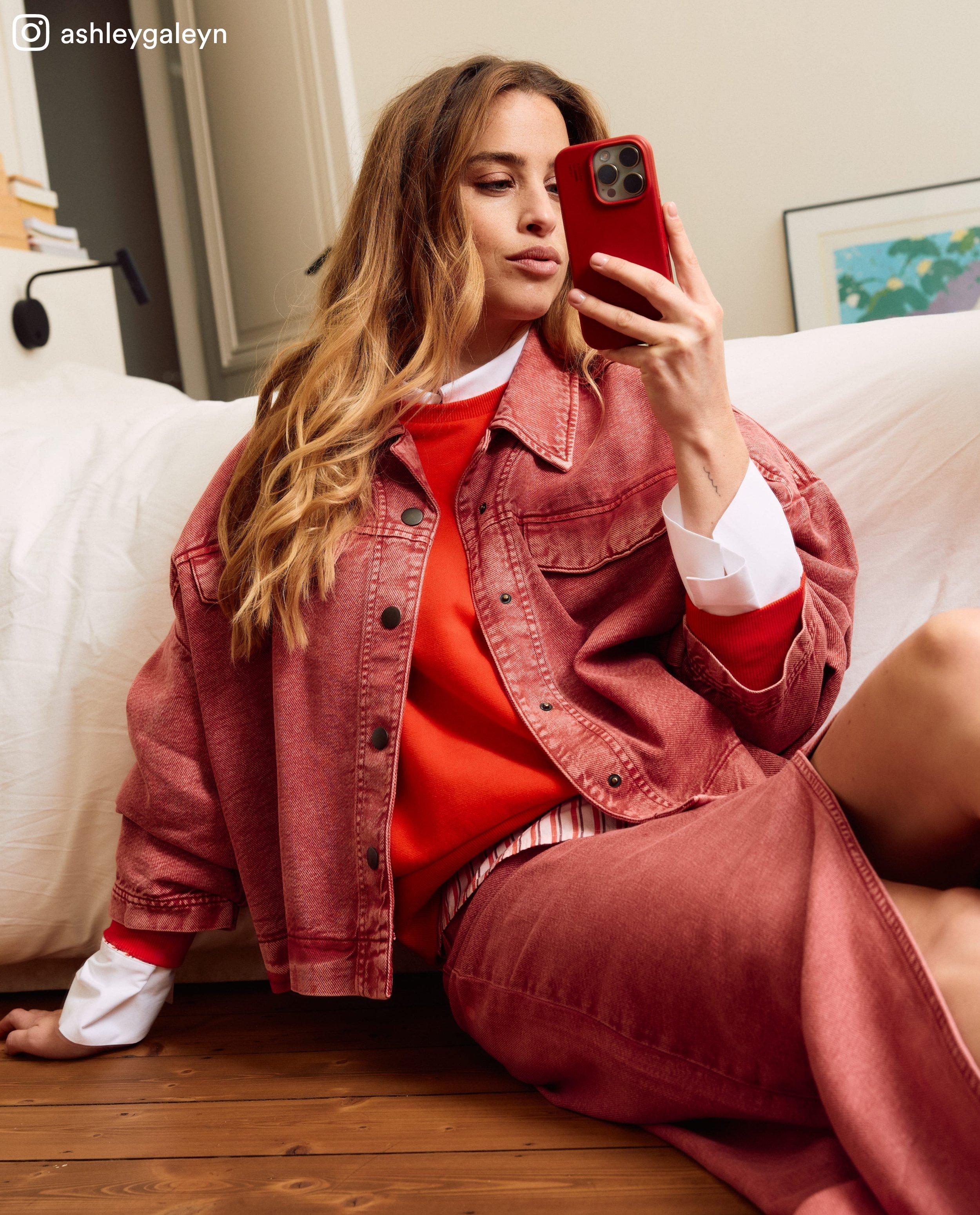 Rood jeansvest met wassing, oversized fit