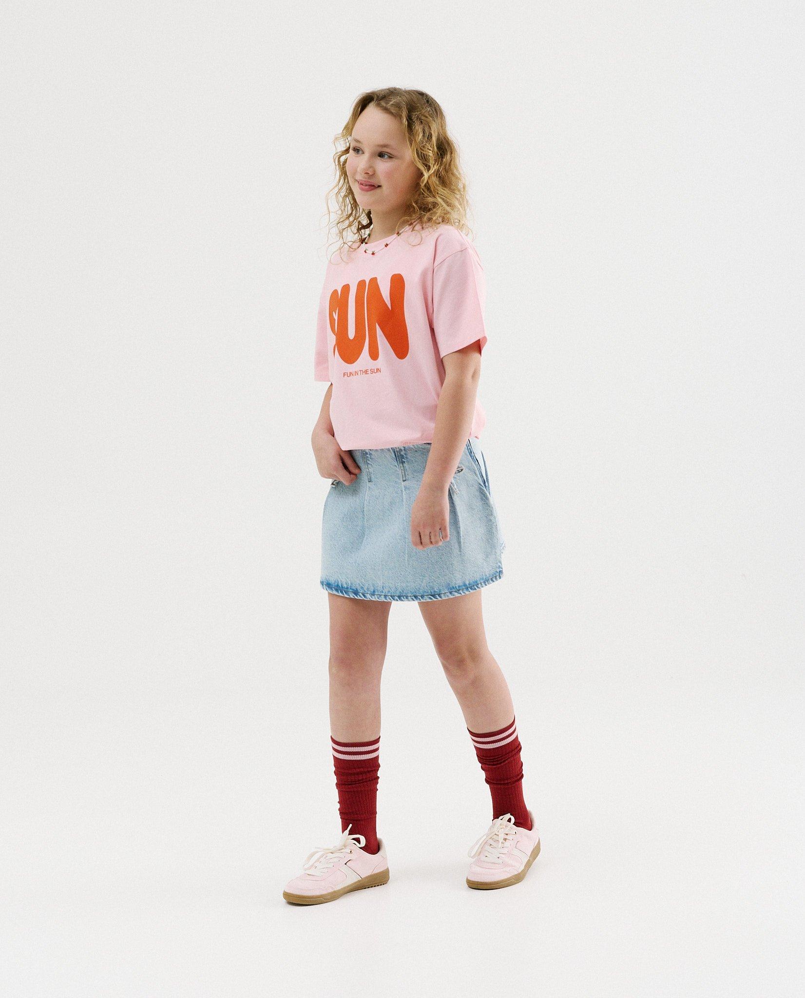 Jupe pliss&eacute;e en jeans avec des petits n&oelig;uds - D&eacute;tails du produit - bleu clair - image num&eacute;ro 1