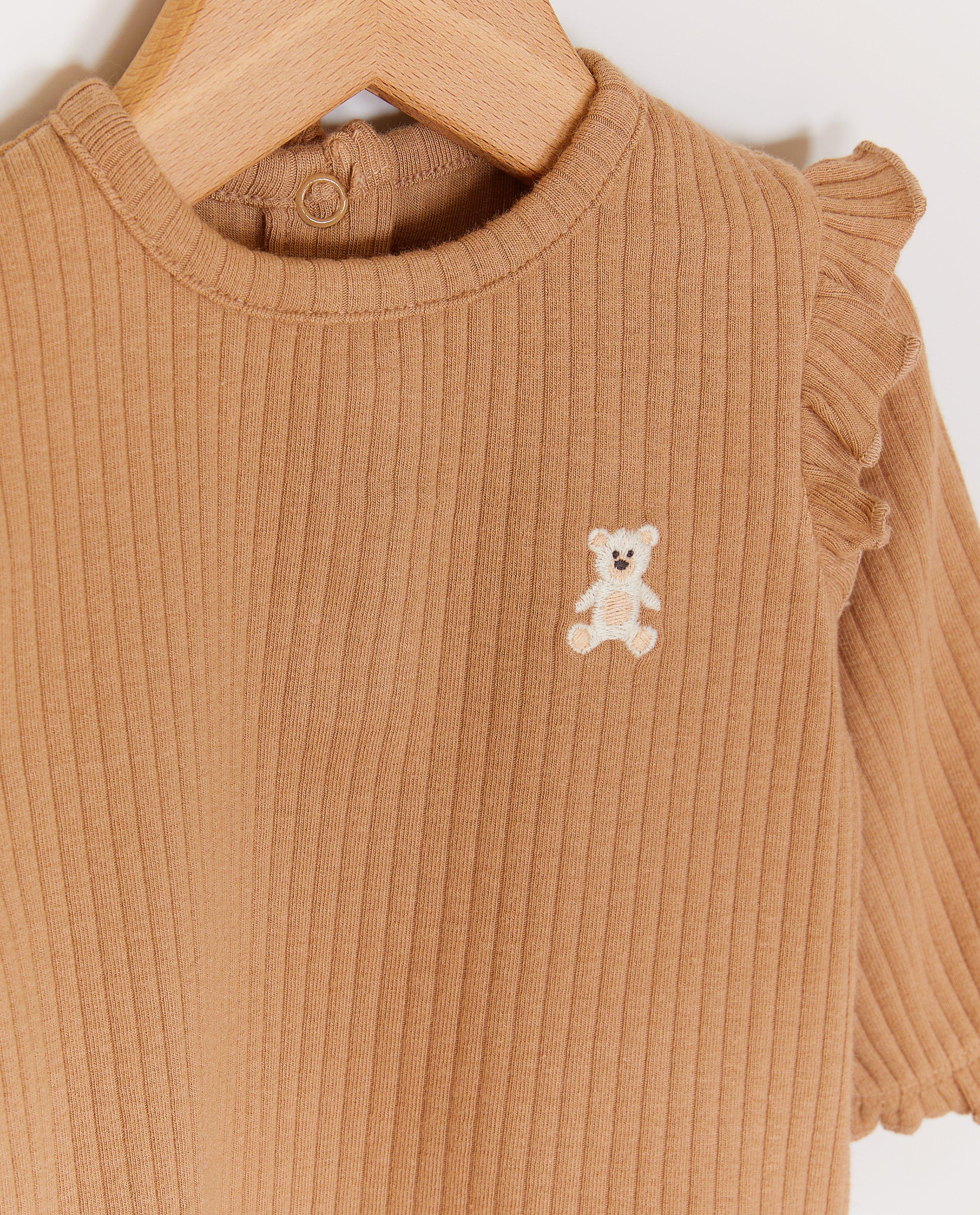 T-shirt &agrave; manches longues avec un ourson brod&eacute; - D&eacute;tails du produit - brun - image num&eacute;ro 3