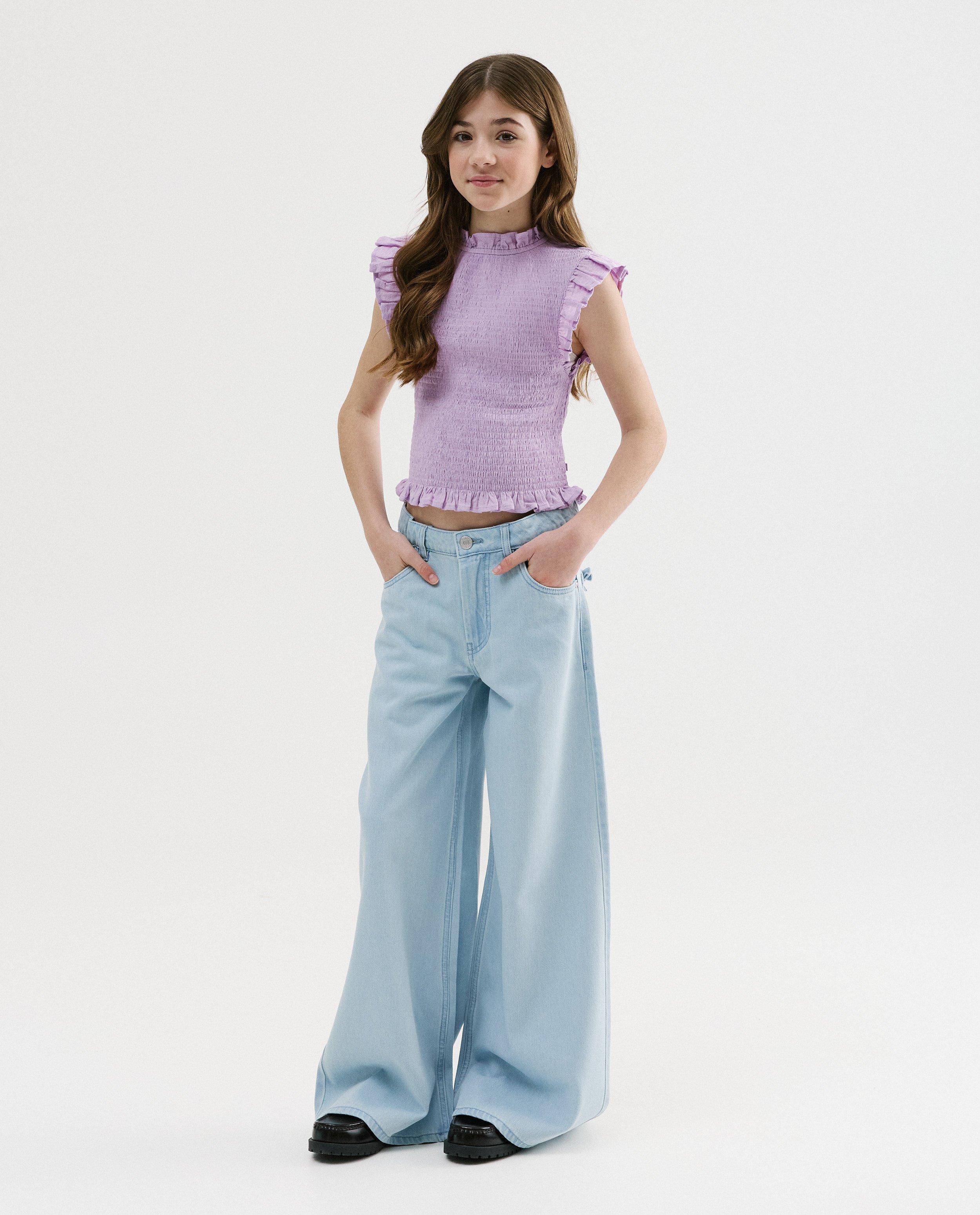 Jean bleu clair avec n&oelig;uds, wide fit, 134-176 - D&eacute;tails du produit - bleu clair - image num&eacute;ro 1