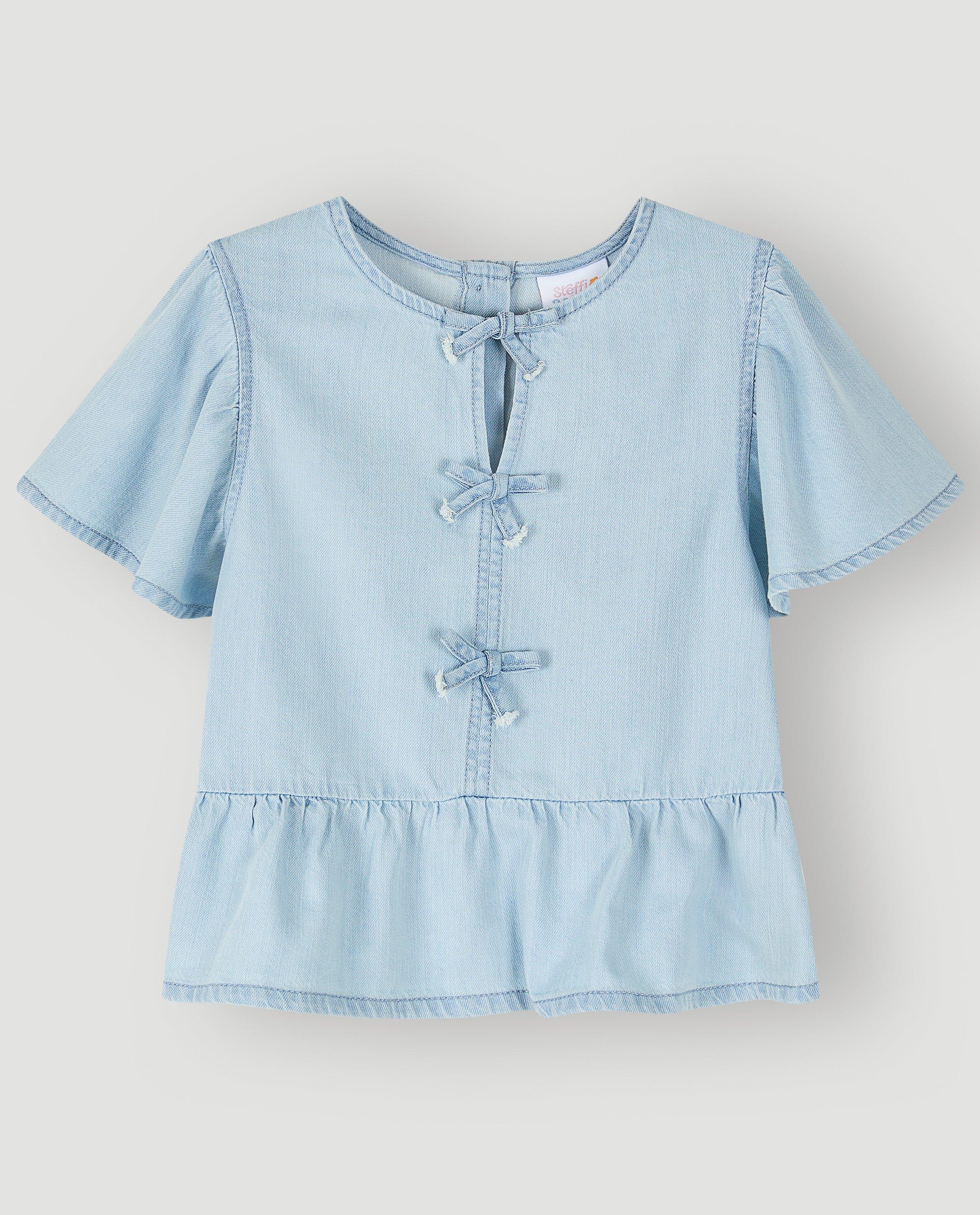 Blouse en jean avec n&oelig;uds, 134-176 - D&eacute;tails du produit - bleu clair - image num&eacute;ro 4