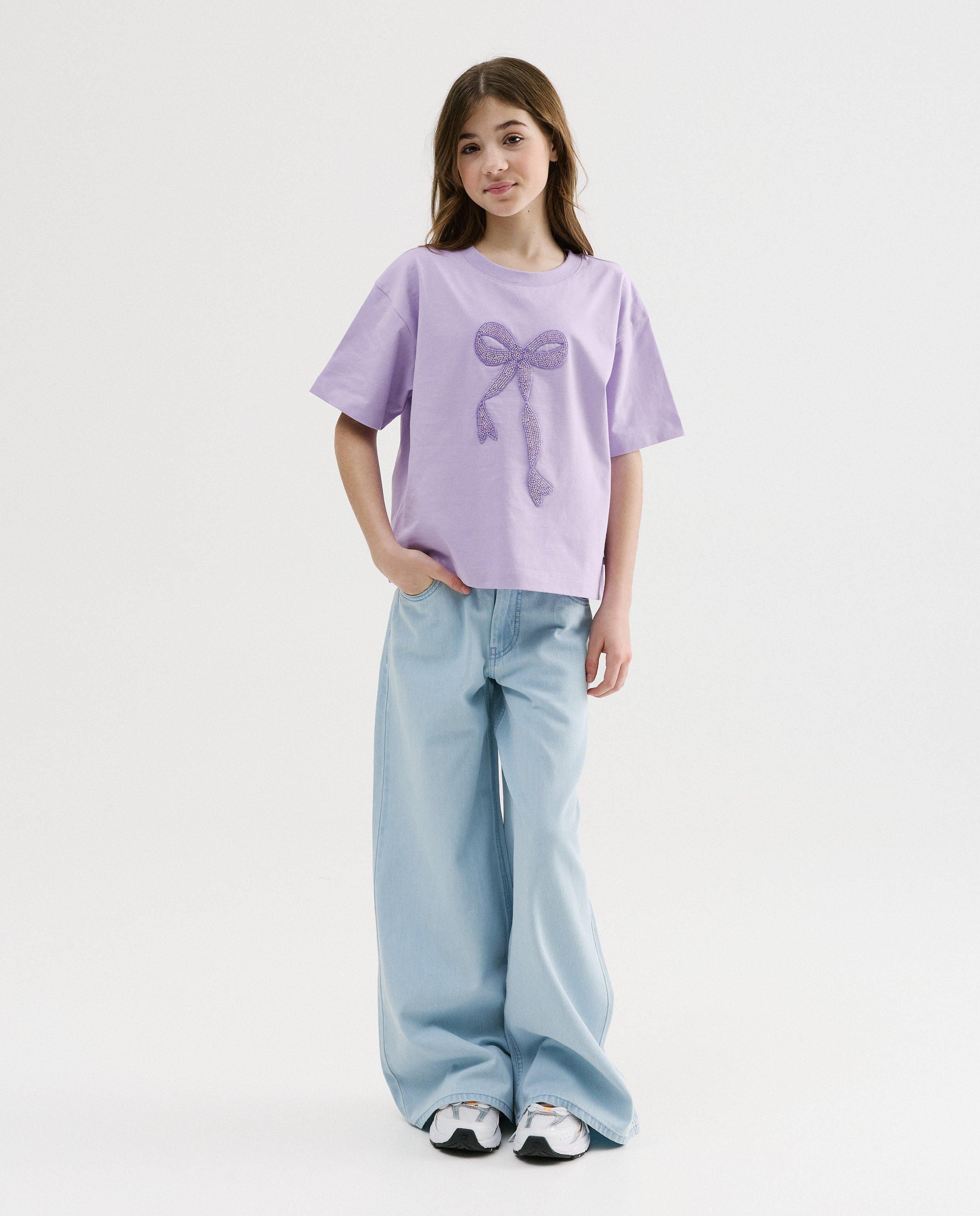 T-shirt avec n&oelig;ud en perles, relaxed fit, 134-176 - D&eacute;tails du produit - lilas - image num&eacute;ro 2