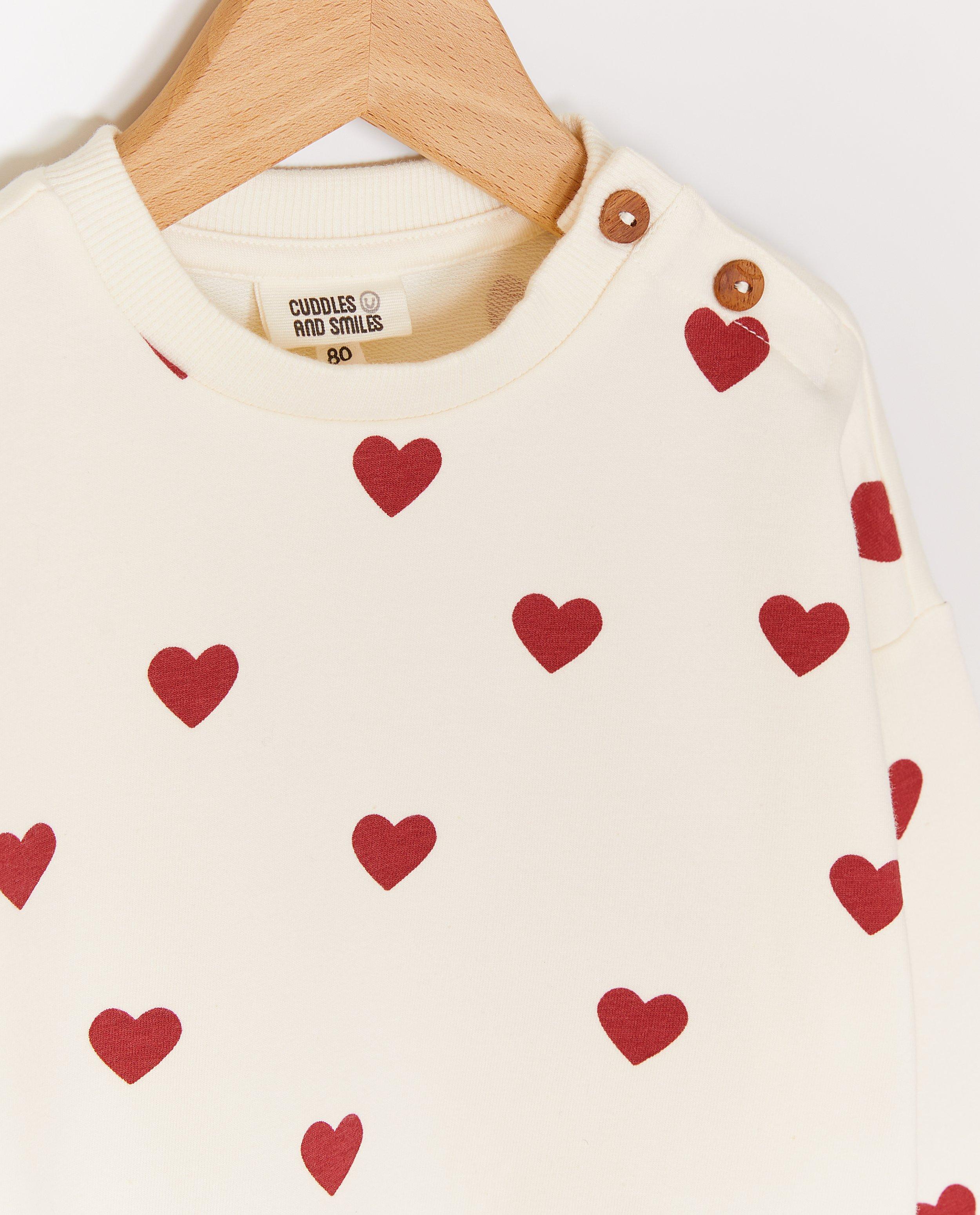 Sweat avec un imprim&eacute; &agrave; c&oelig;urs - D&eacute;tails du produit - blanc - image num&eacute;ro 5