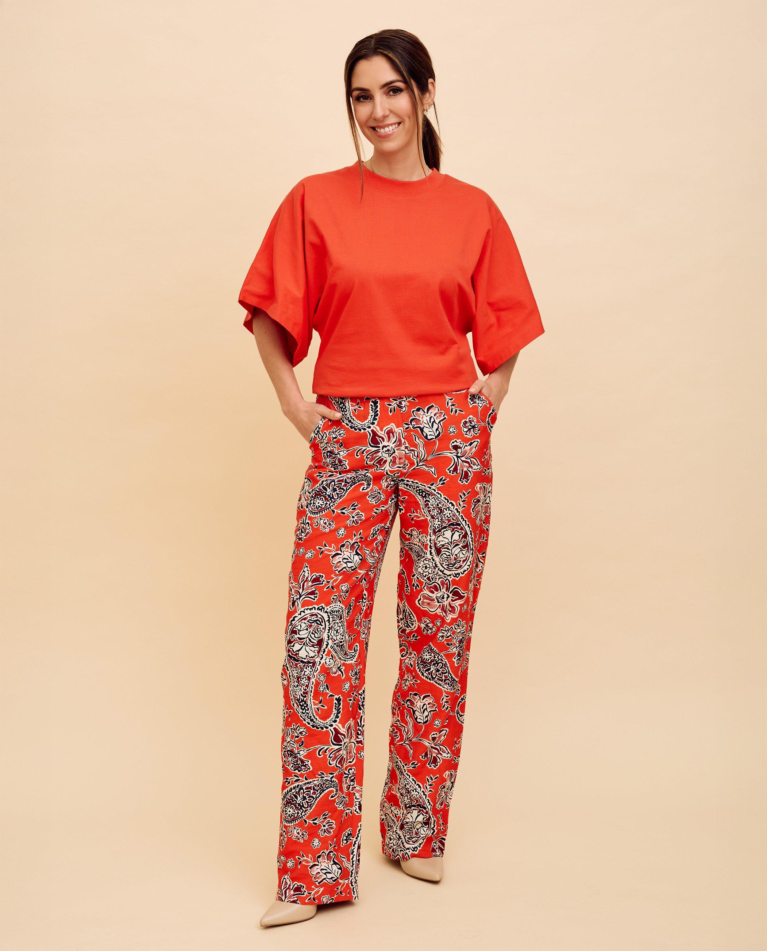 Pantalon textur&eacute;, wide leg fit - D&eacute;tails du produit - orange - image num&eacute;ro 2