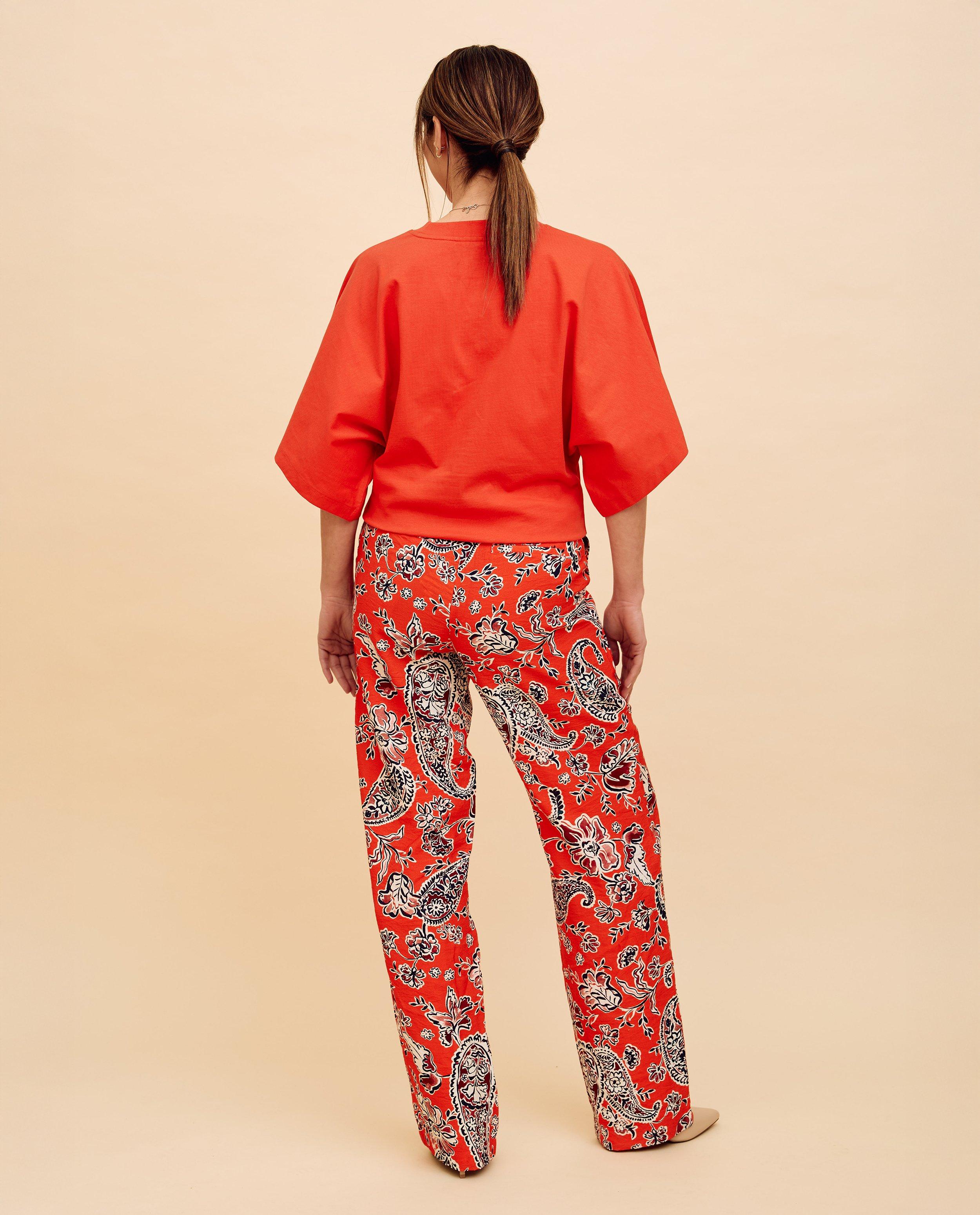 Broek met textuur, wide leg fit - Product Detail - oranje - afbeelding nummer 3