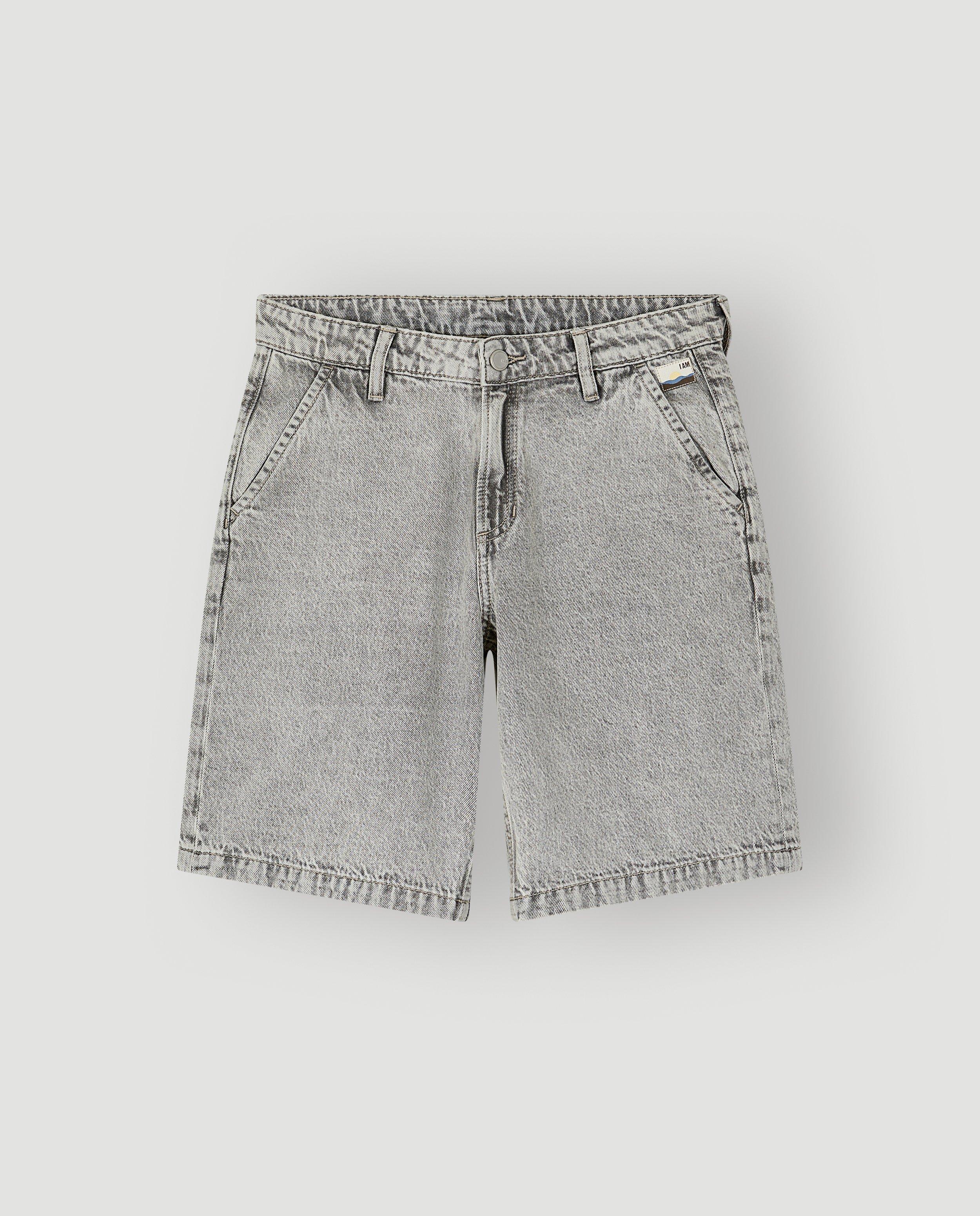 Short en jean gris en 100% coton bio, 128-164 - D&eacute;tails du produit - gris clair - image num&eacute;ro 4