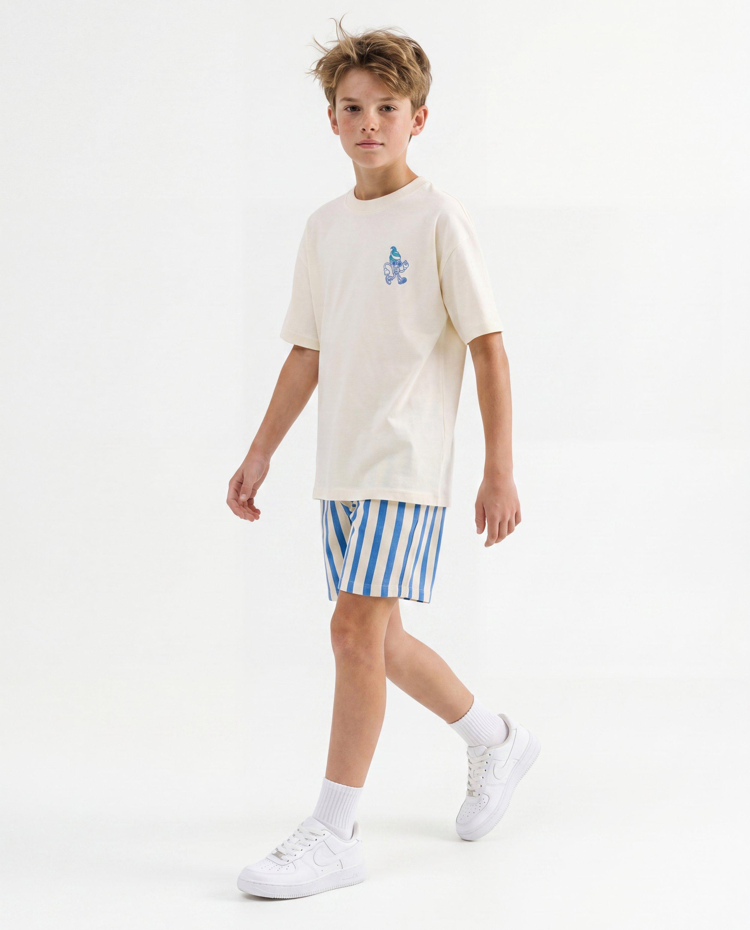 Short en sweat avec rayures - D&eacute;tails du produit - bleu - image num&eacute;ro 1