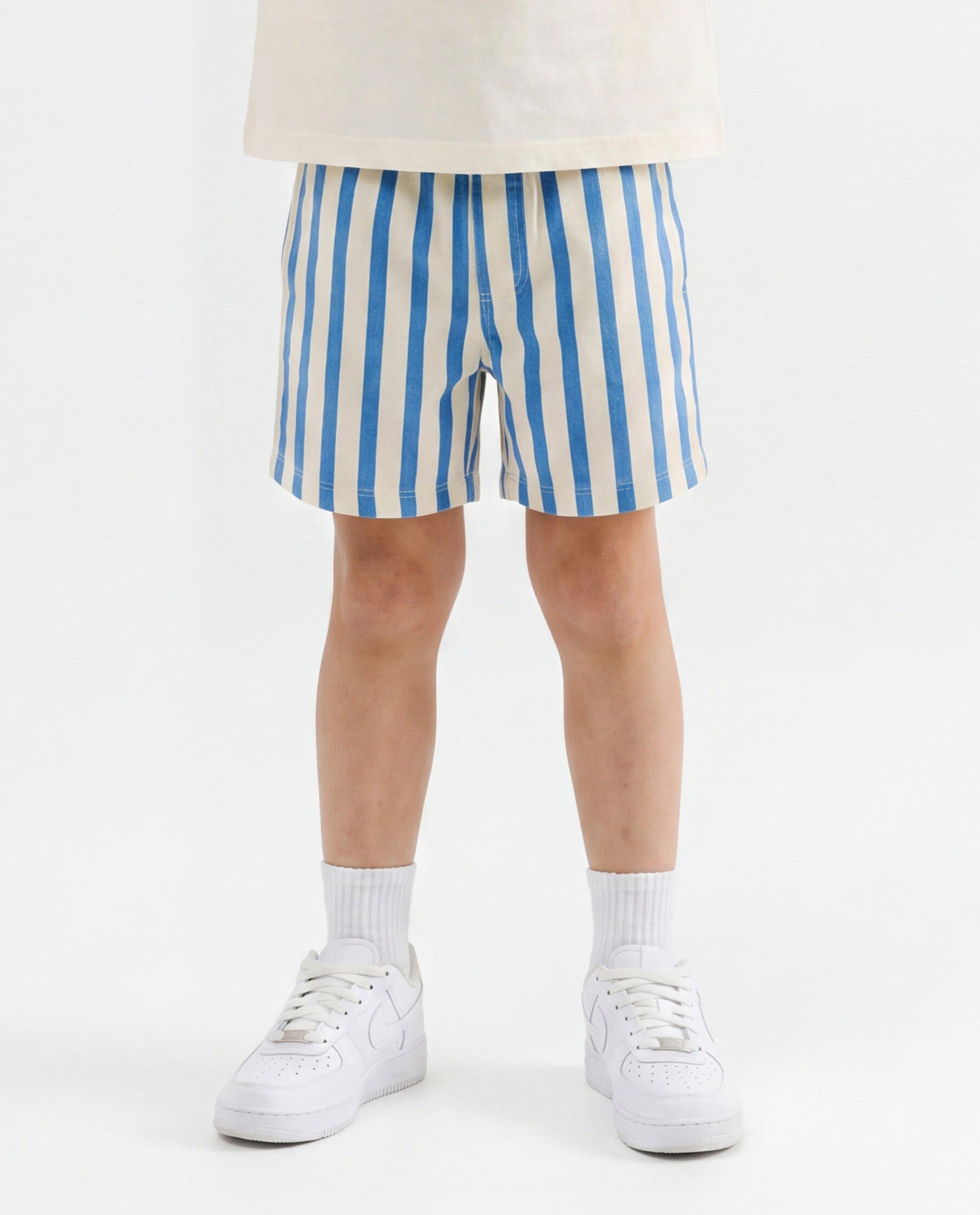 Short en sweat avec rayures - D&eacute;tails du produit - bleu - image num&eacute;ro 3