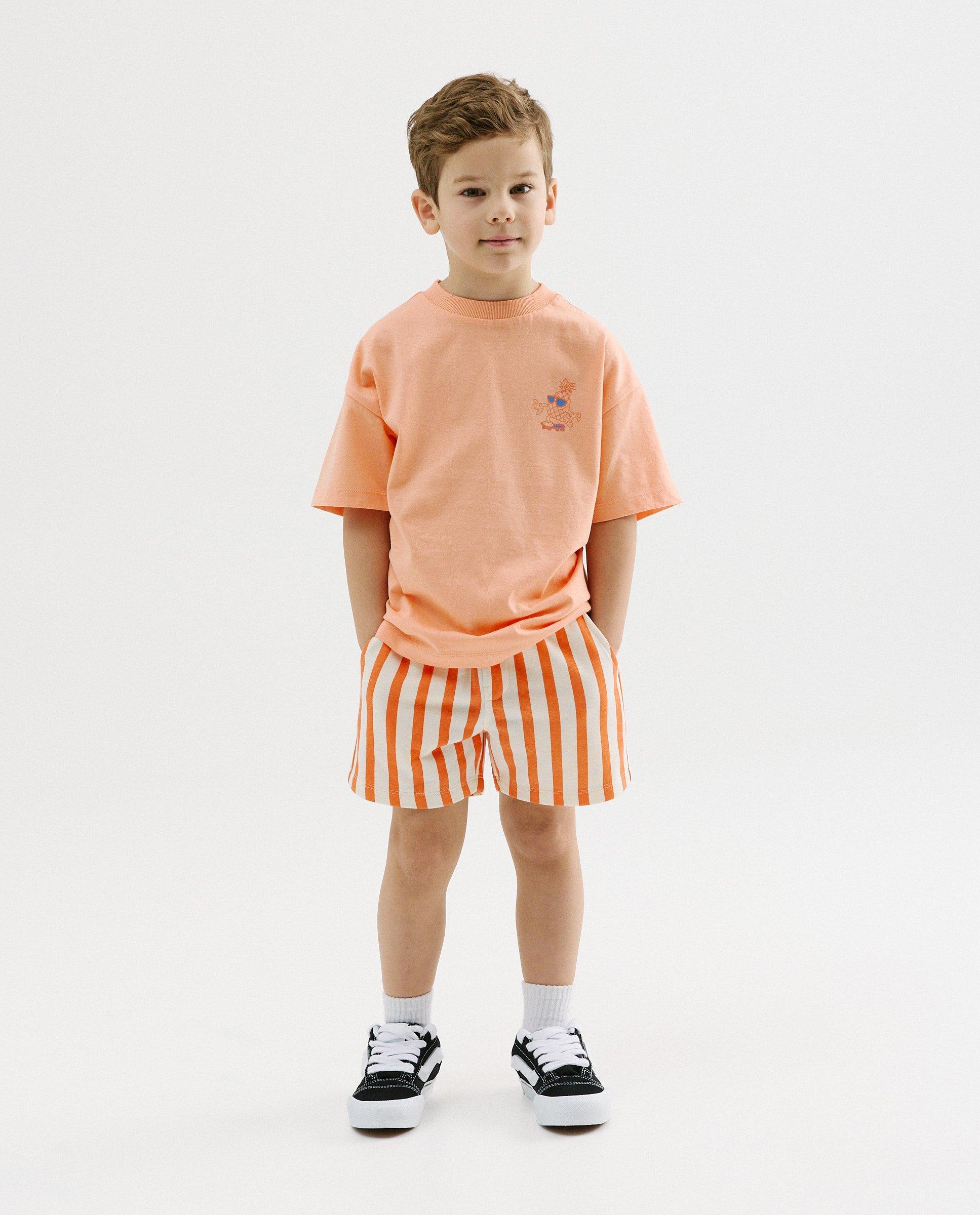 Short en sweat avec rayures - D&eacute;tails du produit - orange fonc&eacute; - image num&eacute;ro 1