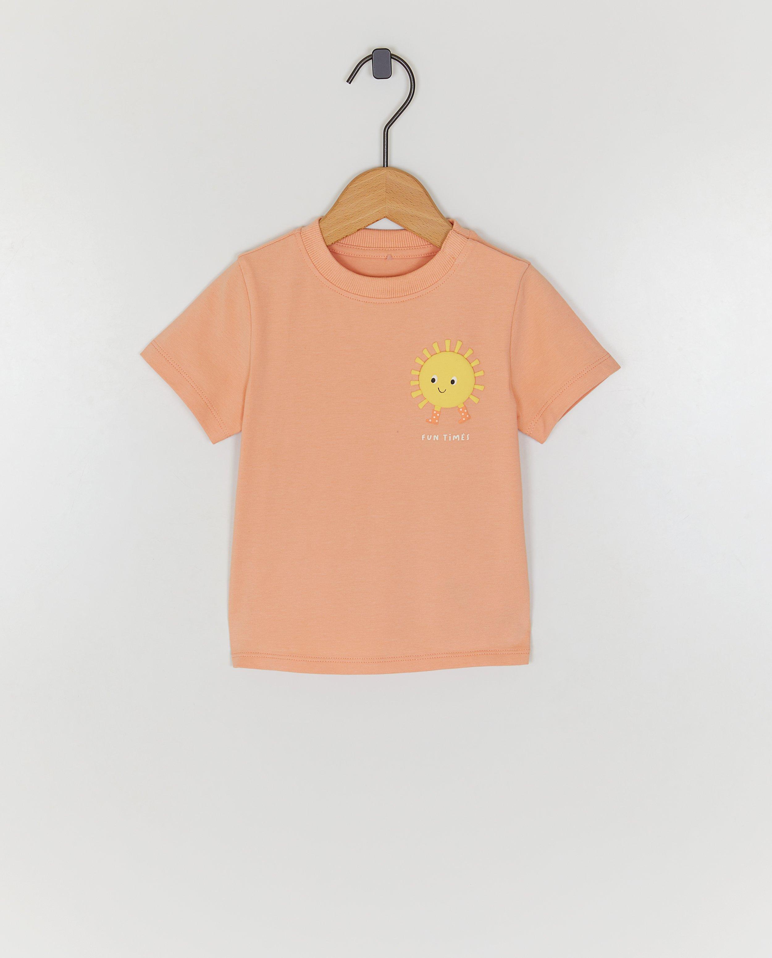 T-shirt met reli&euml;fprint zon - Product Detail - lichtoranje - afbeelding nummer 1