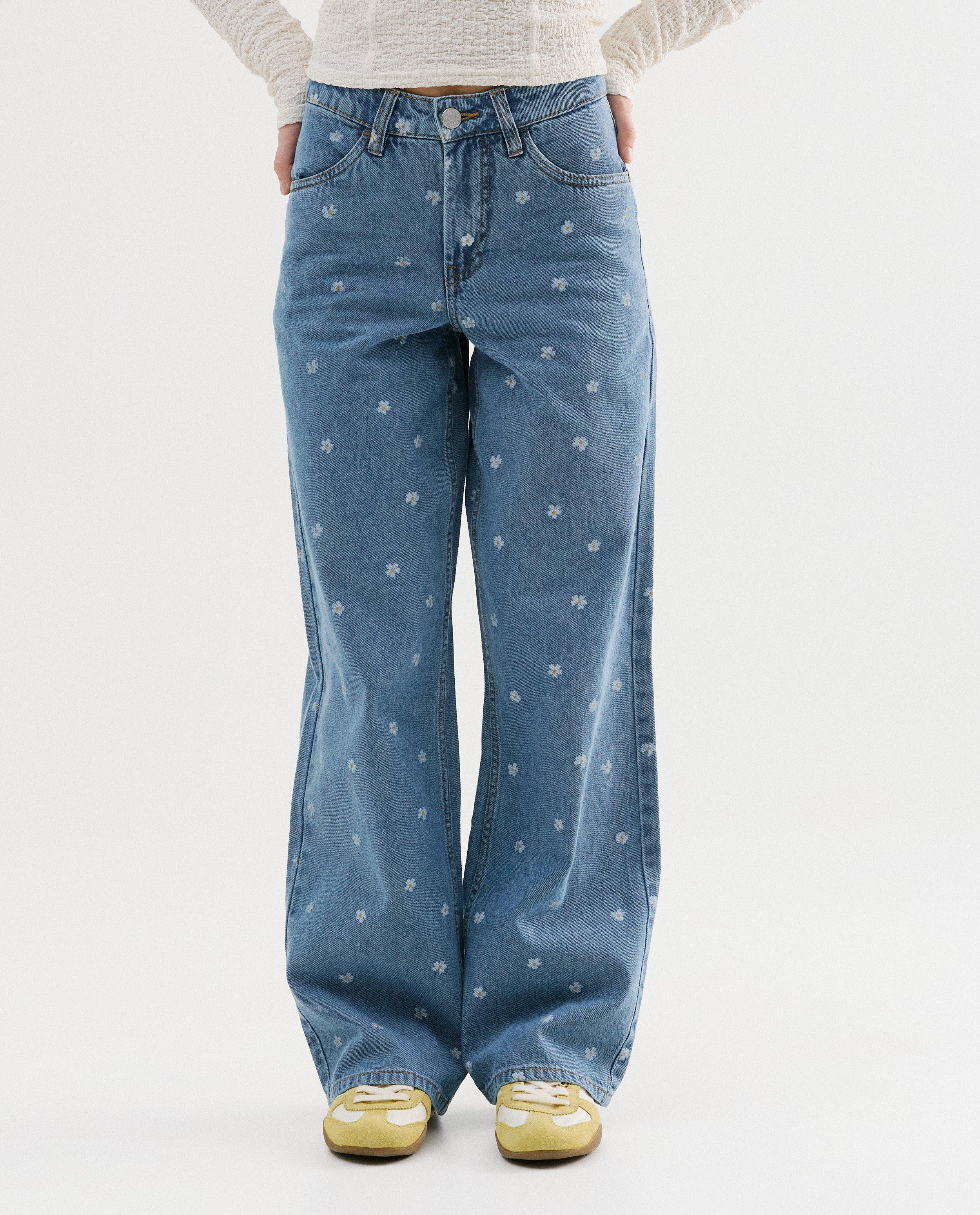 Jeans met bloemenprint, straight fit - Product Detail - lichtblauw - afbeelding nummer 3