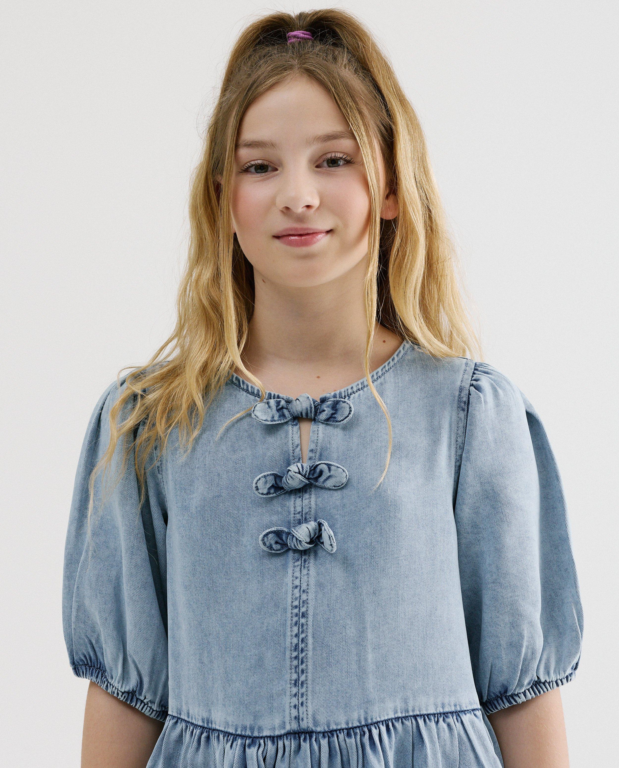 Kleedjes - Jeansjurk met strikjes