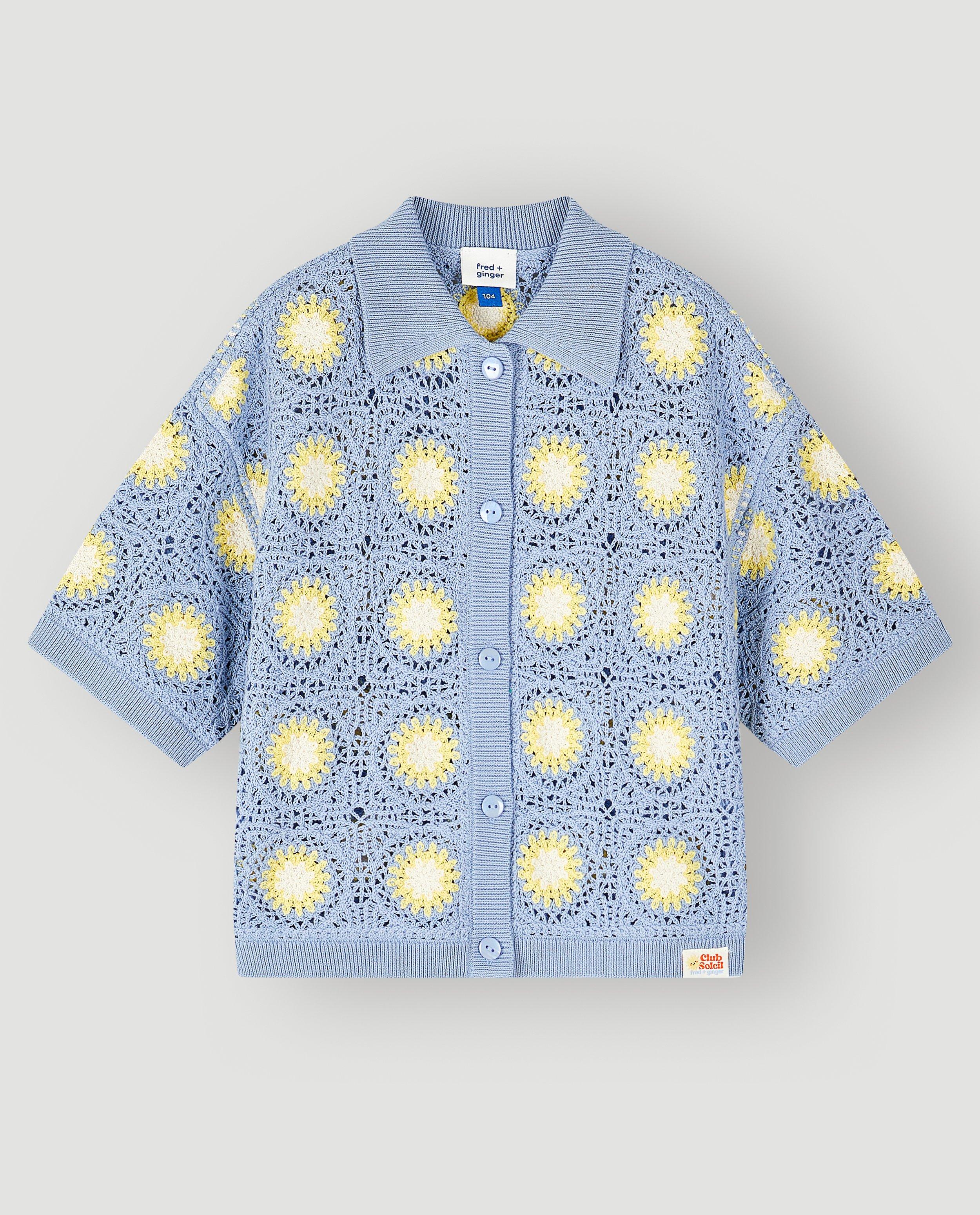 Pull en crochet avec motif - D&eacute;tails du produit - bleu clair - image num&eacute;ro 3