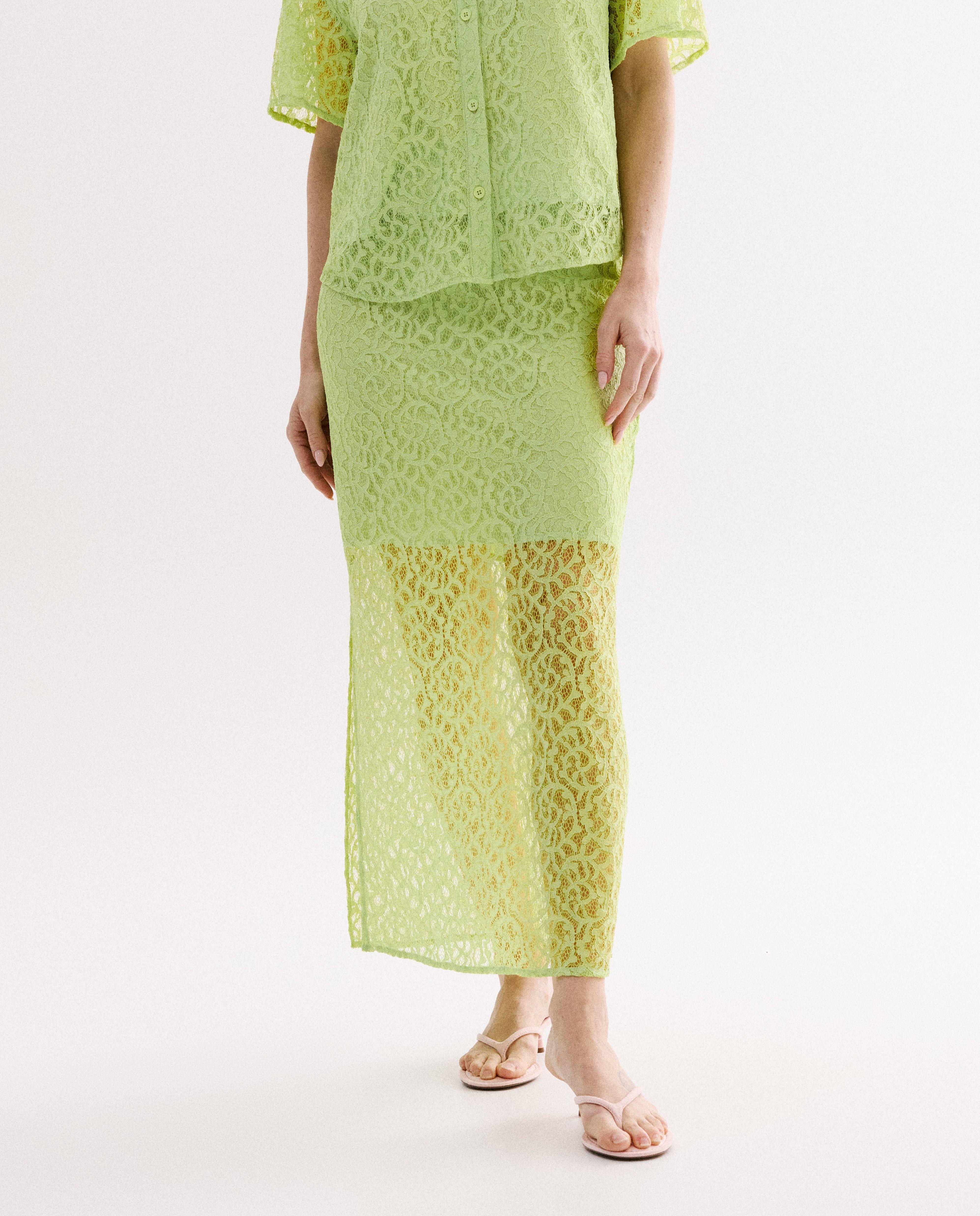 Jupe avec motif floral en dentelle - D&eacute;tails du produit - vert clair - image num&eacute;ro 3