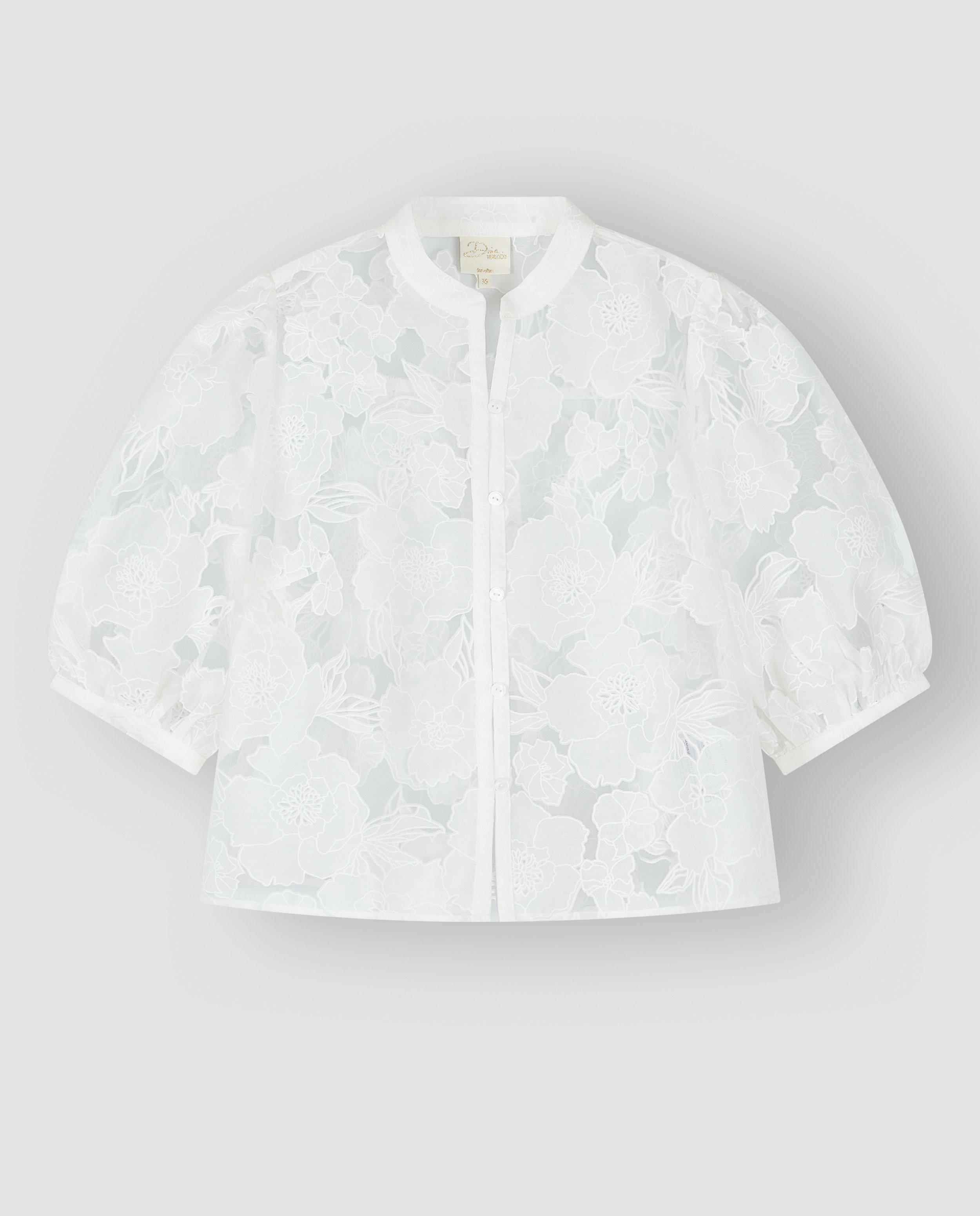 Blouse en mesh avec des fleurs en dentelle - D&eacute;tails du produit - blanc - image num&eacute;ro 5