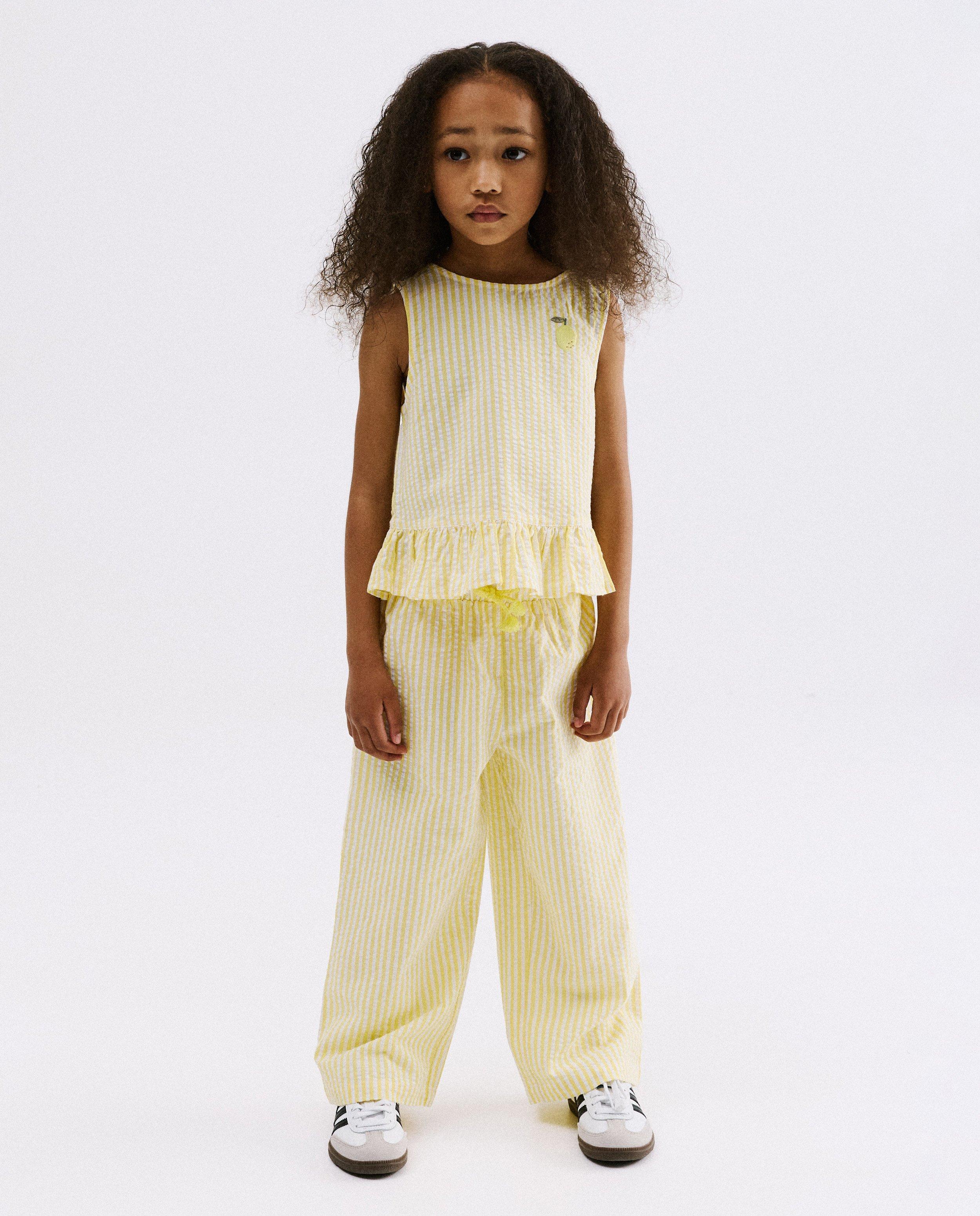 Pantalon ray&eacute;, wide leg fit - D&eacute;tails du produit - jaune - image num&eacute;ro 1