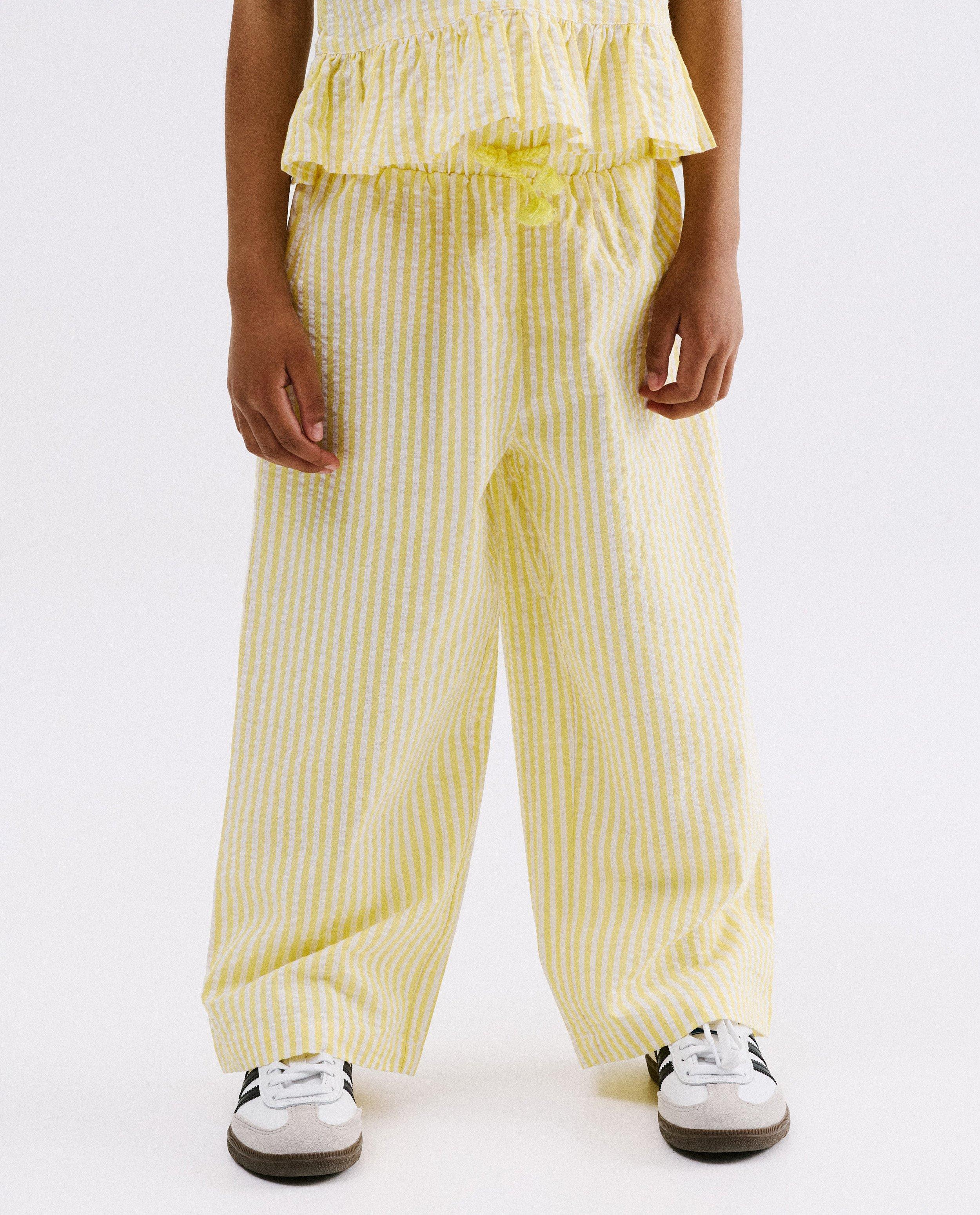 Pantalon ray&eacute;, wide leg fit - D&eacute;tails du produit - jaune - image num&eacute;ro 3