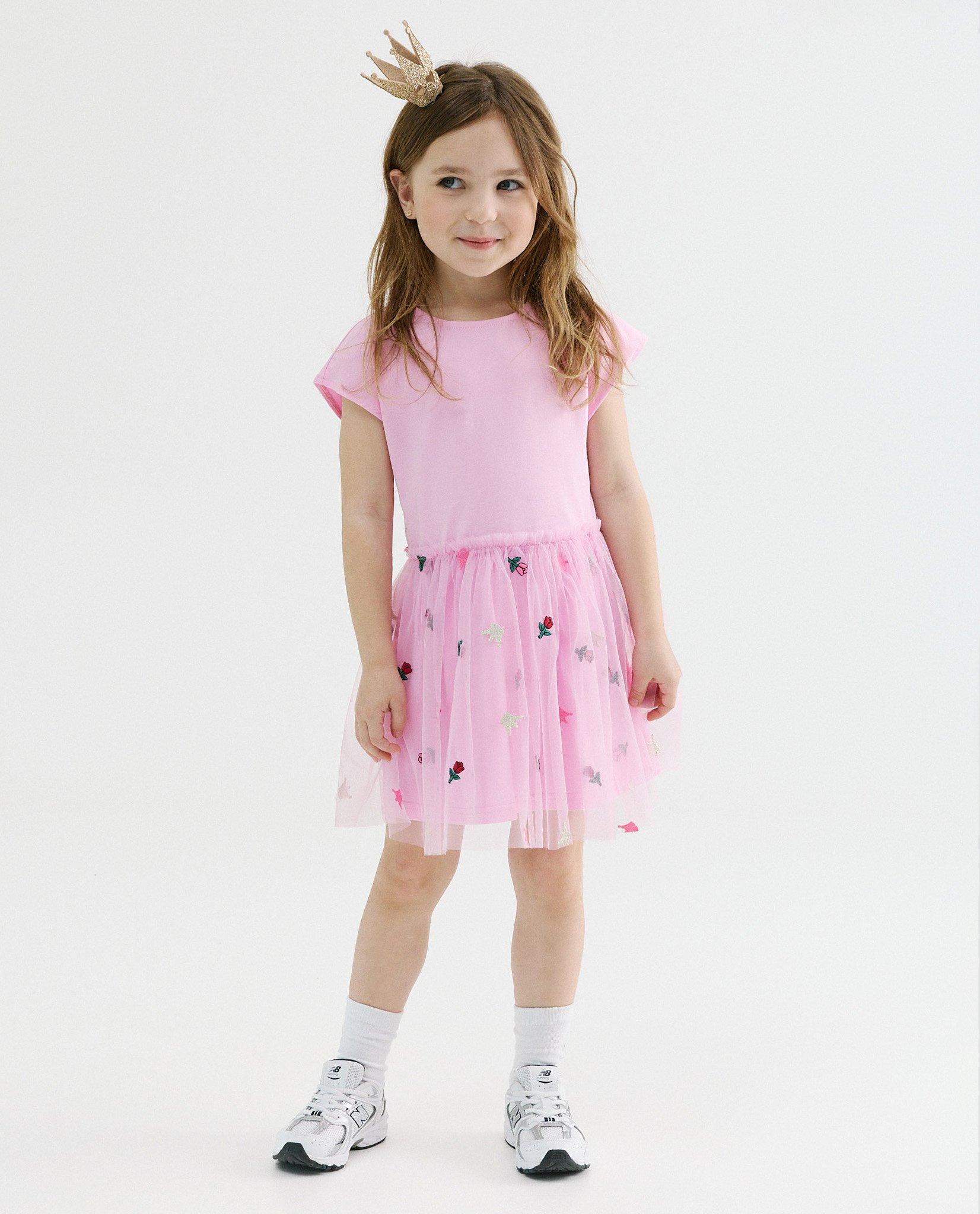 Jurk met tule, balloon fit - Product Detail - lichtroze - afbeelding nummer 1