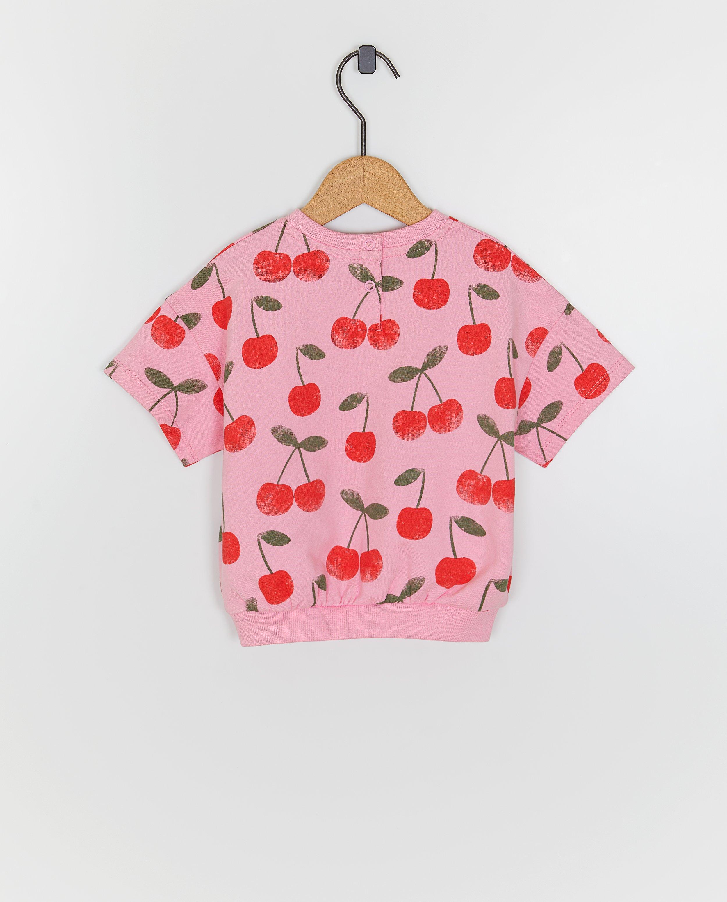 Sweatstof T-shirt met kersenprint, loose fit - Product Detail - roze - afbeelding nummer 4