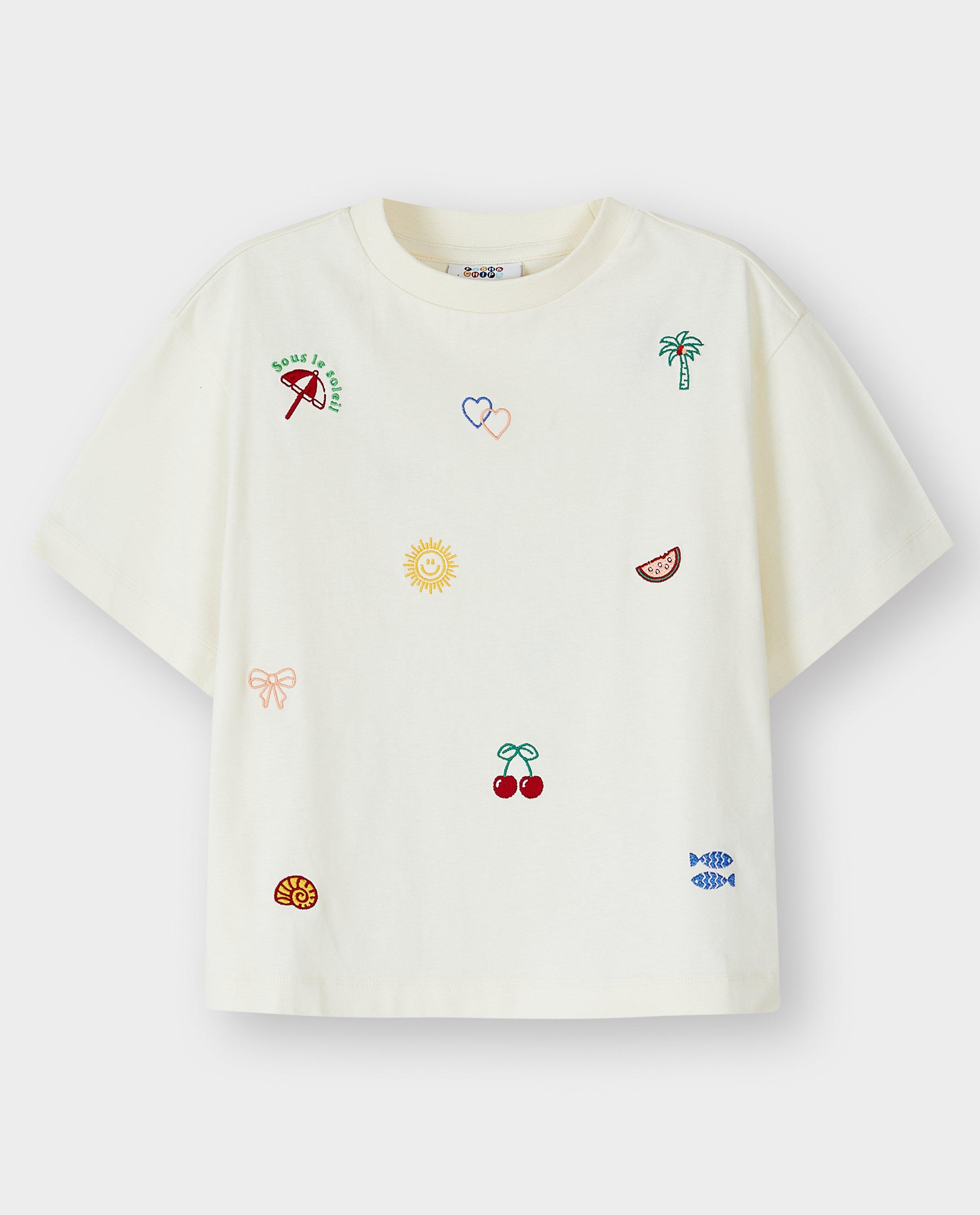 T-shirt avec des figurines brod&eacute;es, oversized fit - D&eacute;tails du produit - blanc - image num&eacute;ro 4